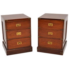 Pair of Antique Mahogany Military Campaign Bedside Chests
