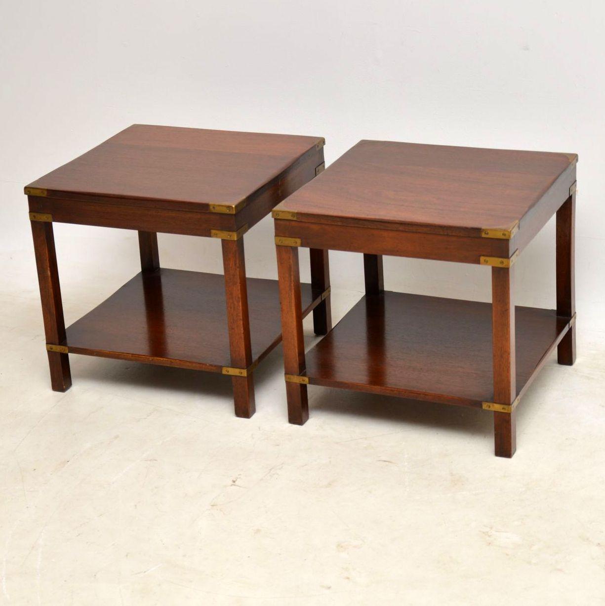 Edwardian  Pair of Antique Mahogany Military Campaign Side Tables