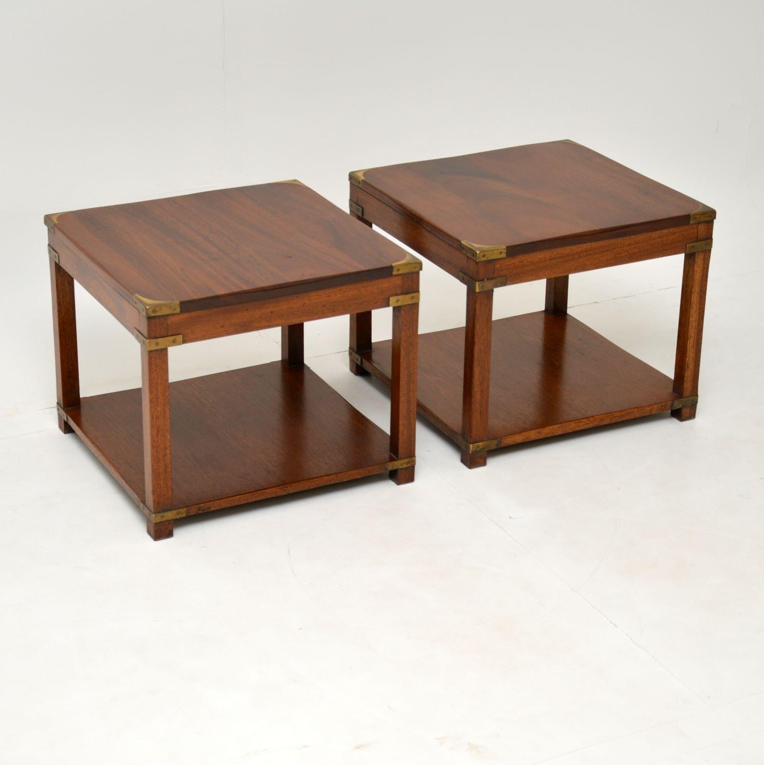English Pair of Antique Mahogany Military Campaign Side Tables