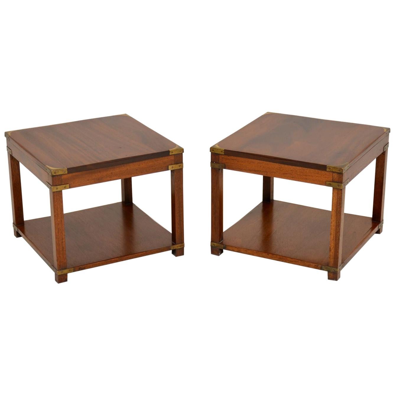 Pair of Antique Mahogany Military Campaign Side Tables