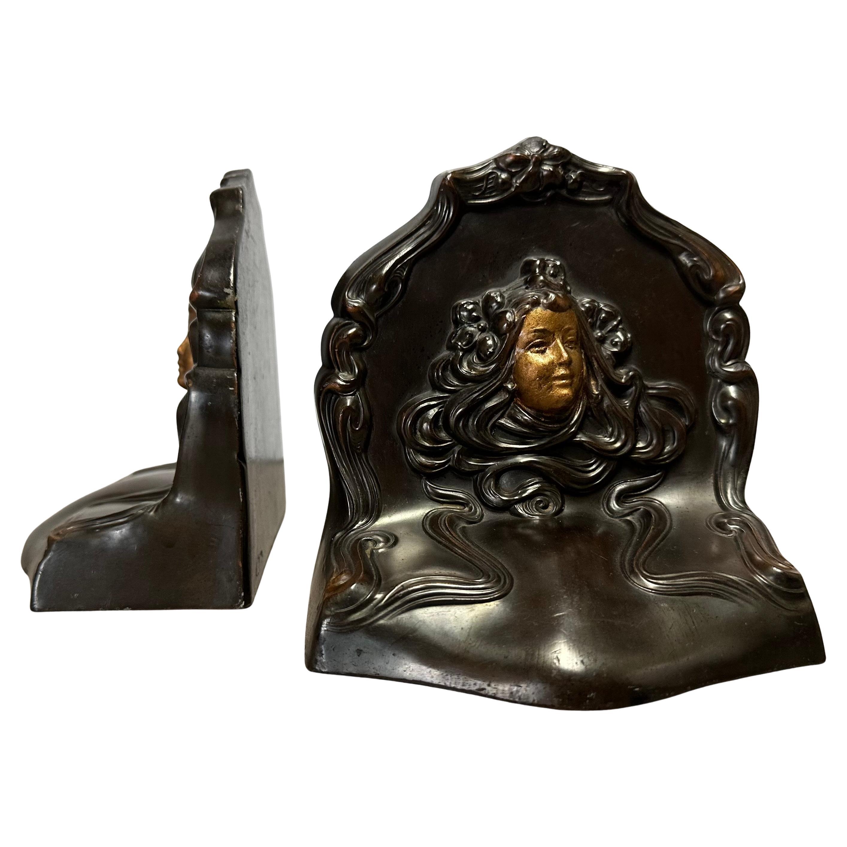 Ceco Coppia di fermalibri antichi in stile Art Nouveau 