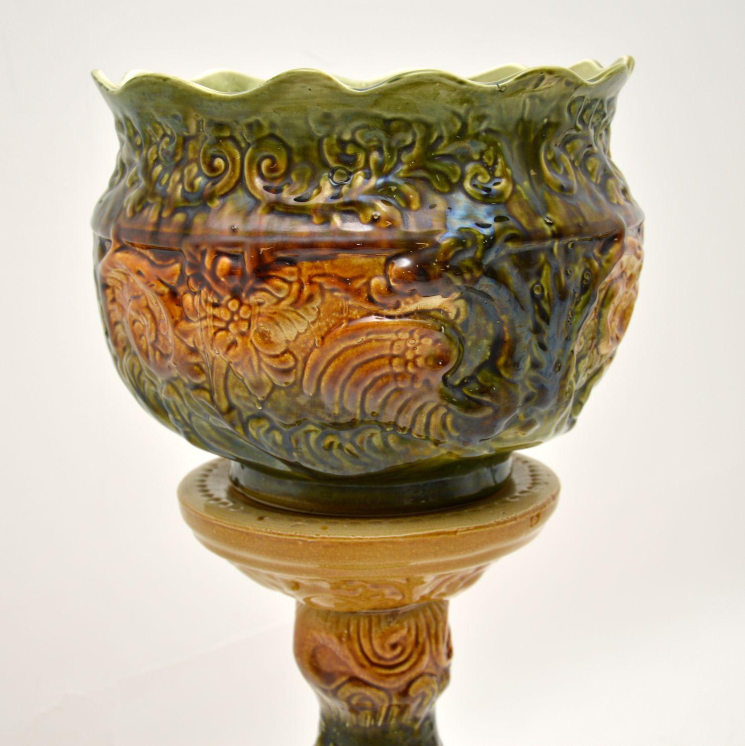 Pair of Antique Majolica Porcelain Plant Stands In Good Condition In London, GB