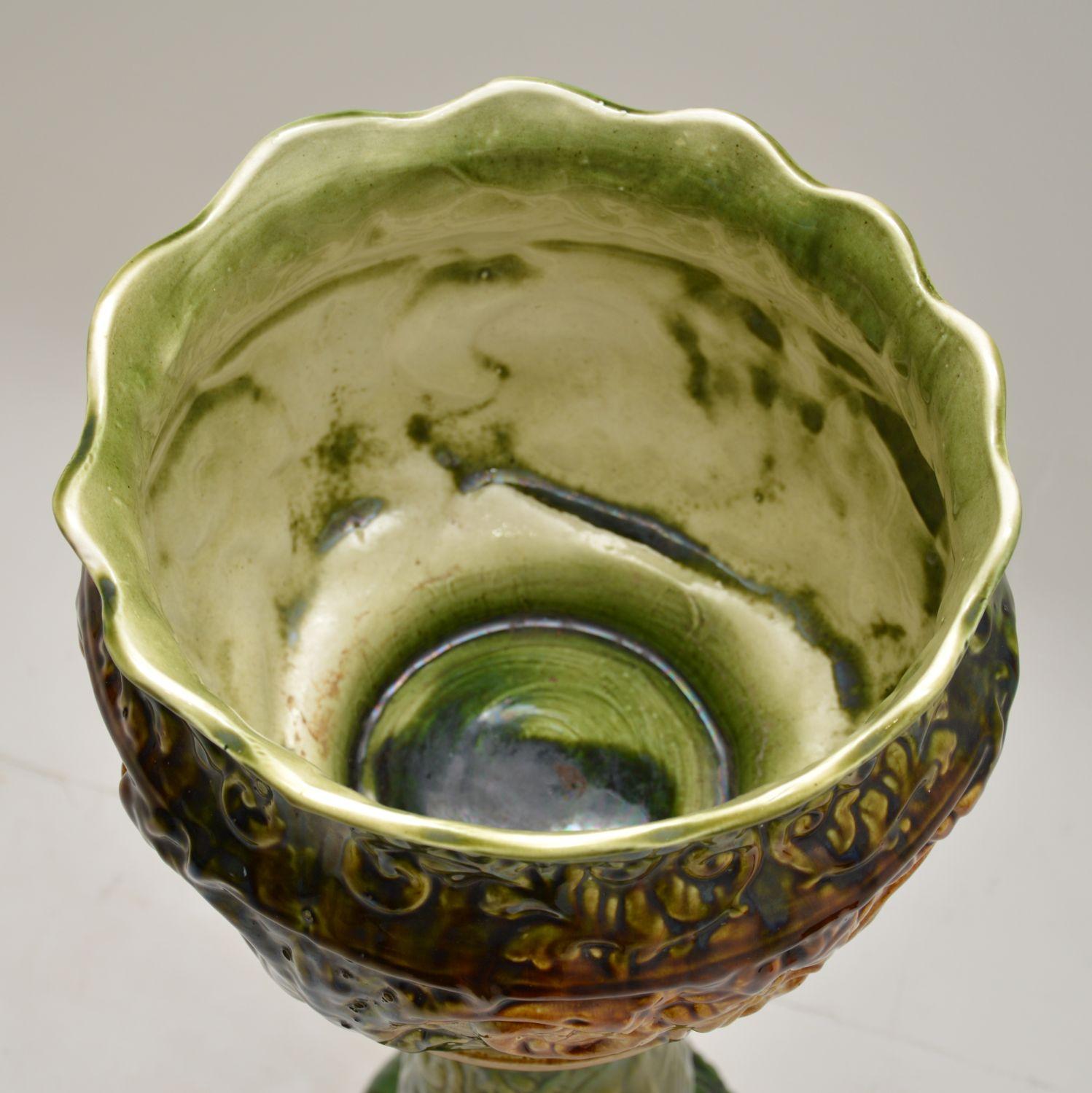 19th Century Pair of Antique Majolica Porcelain Plant Stands