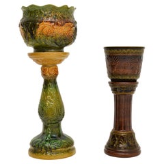 Pair of Antique Majolica Porcelain Plant Stands