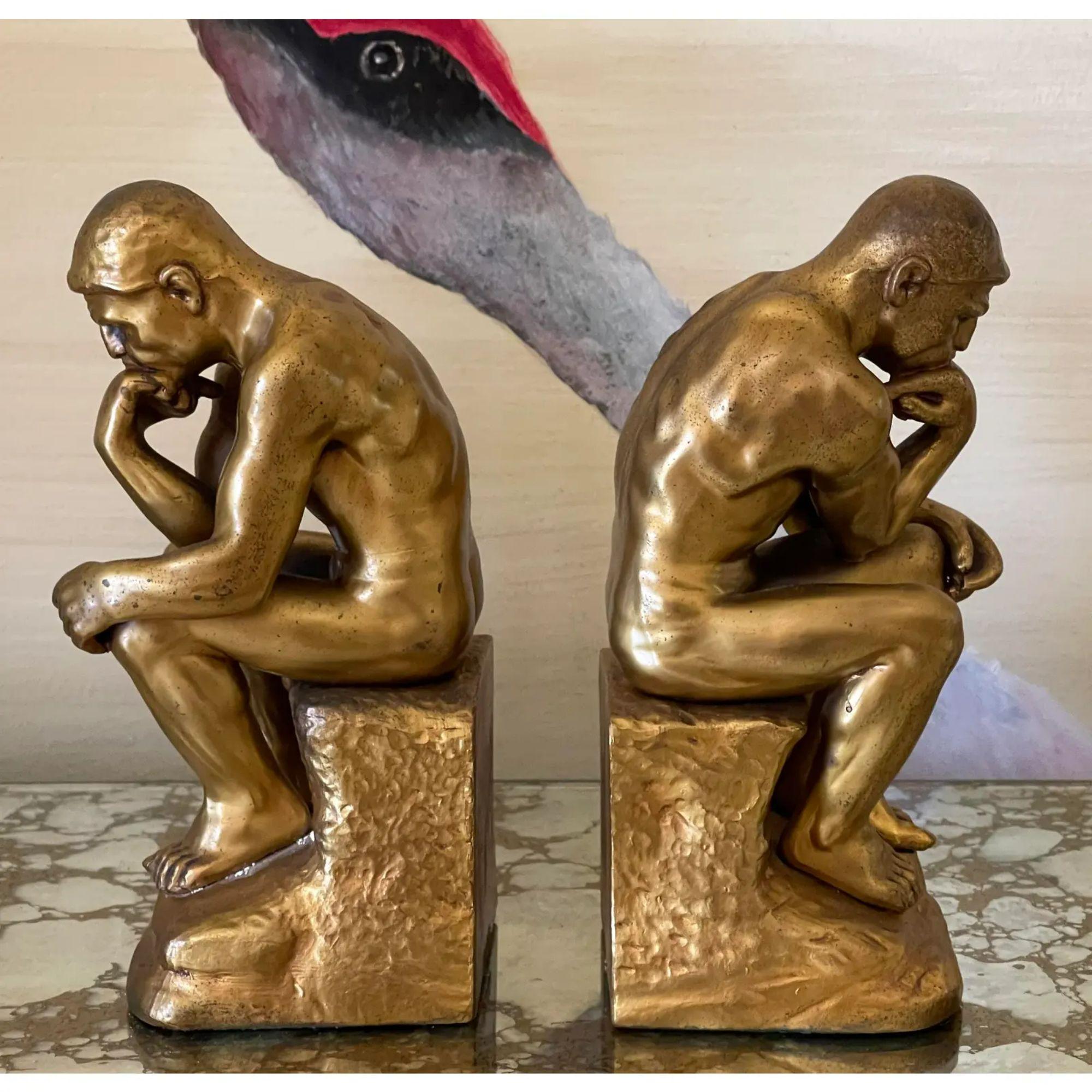 20th Century Pair of Antique Male Nude Figural Bookends - the Thinker, 1910s