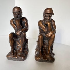 Pair of Antique Male Nude Figural Bookends - the Thinker, 1960s