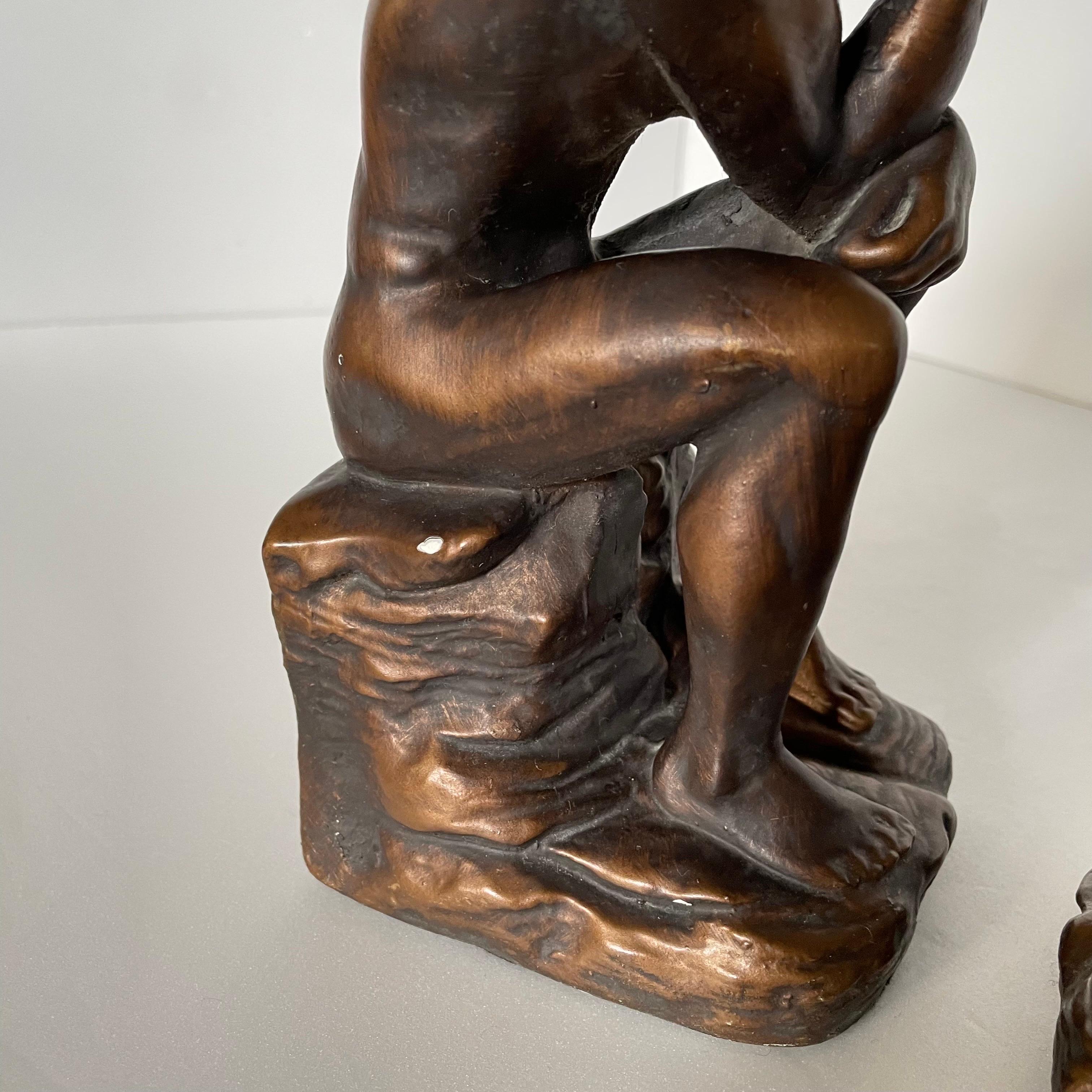Molded Pair of Antique Male Nude Figural Bookends - the Thinker, 1960s For Sale