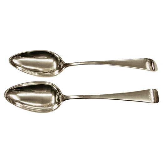 Pair of Antique Maltese Silver Table Spoons, Made by Andrea Naudi, circa 1805