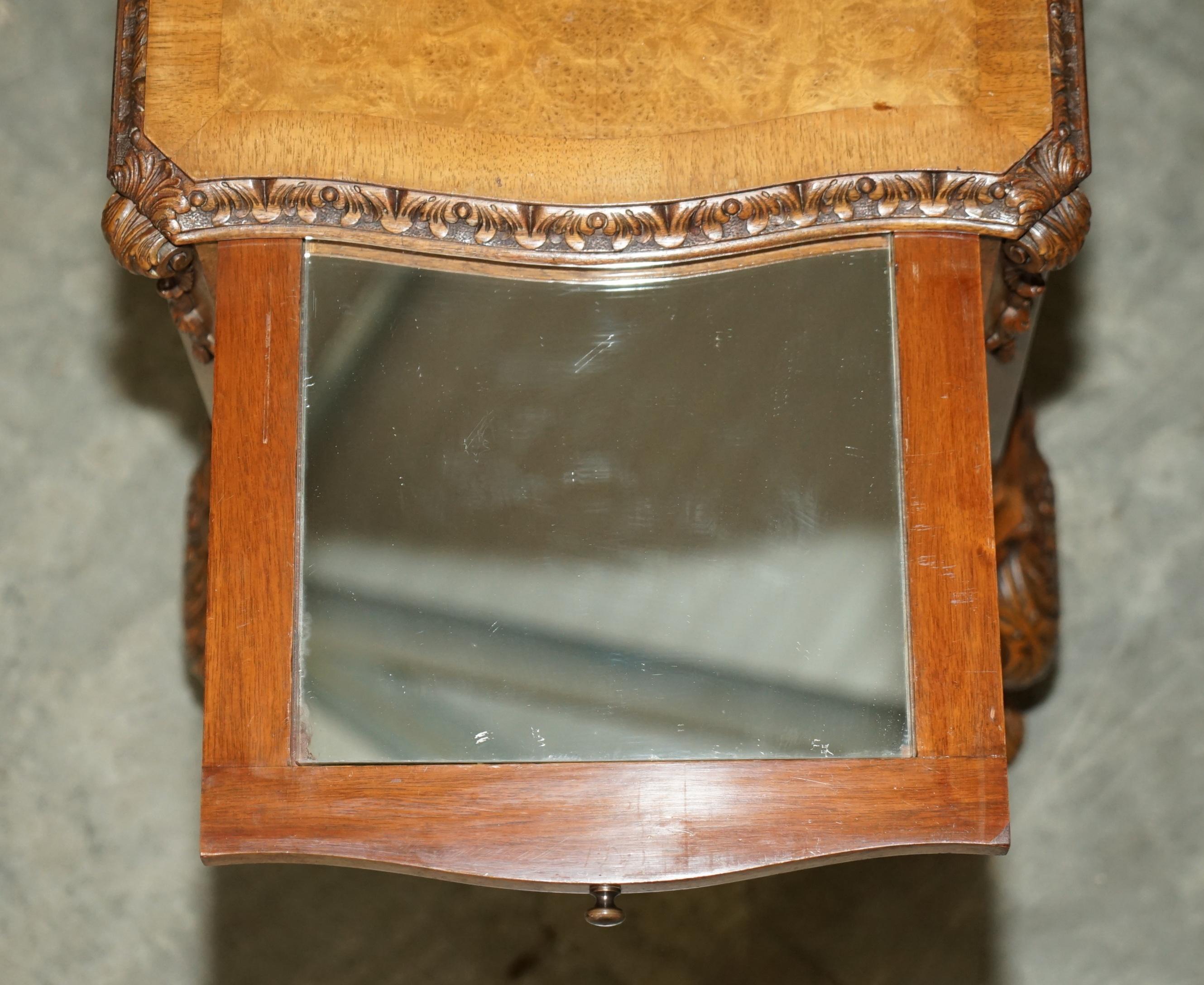 Pair of Antique Maple & Co Burr Walnut Bedside Tables Butlers Slip Serving Trays 7