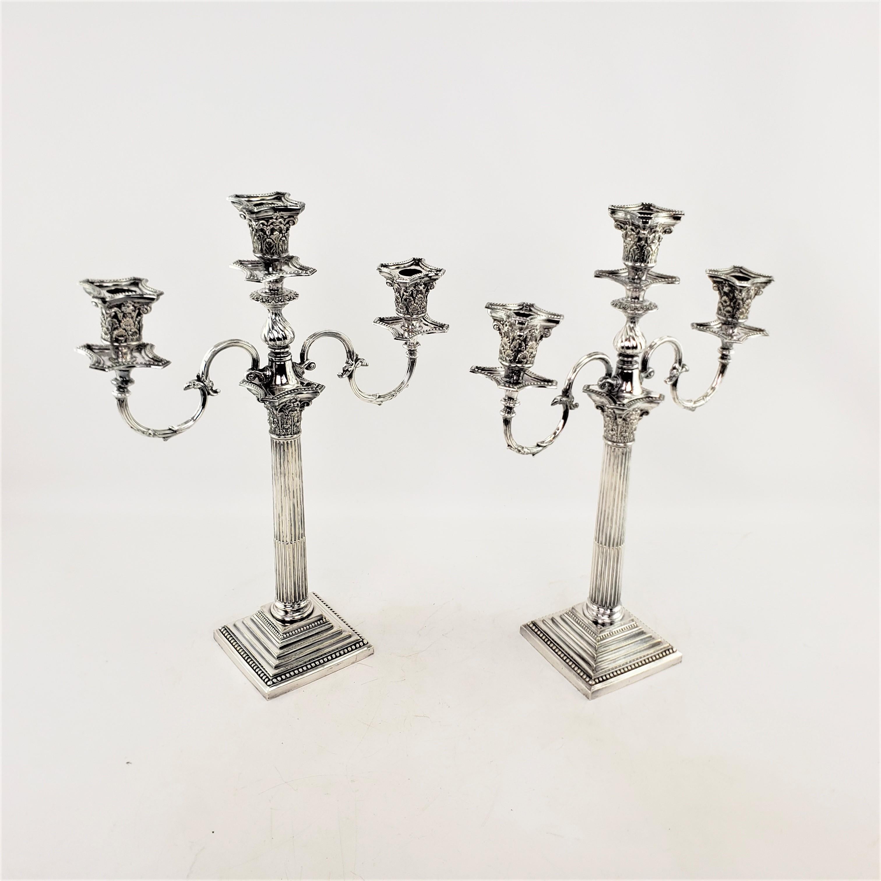 Pair of Antique Mappin & Webb Convertible Candelabras in Corinthian Column Style For Sale 2