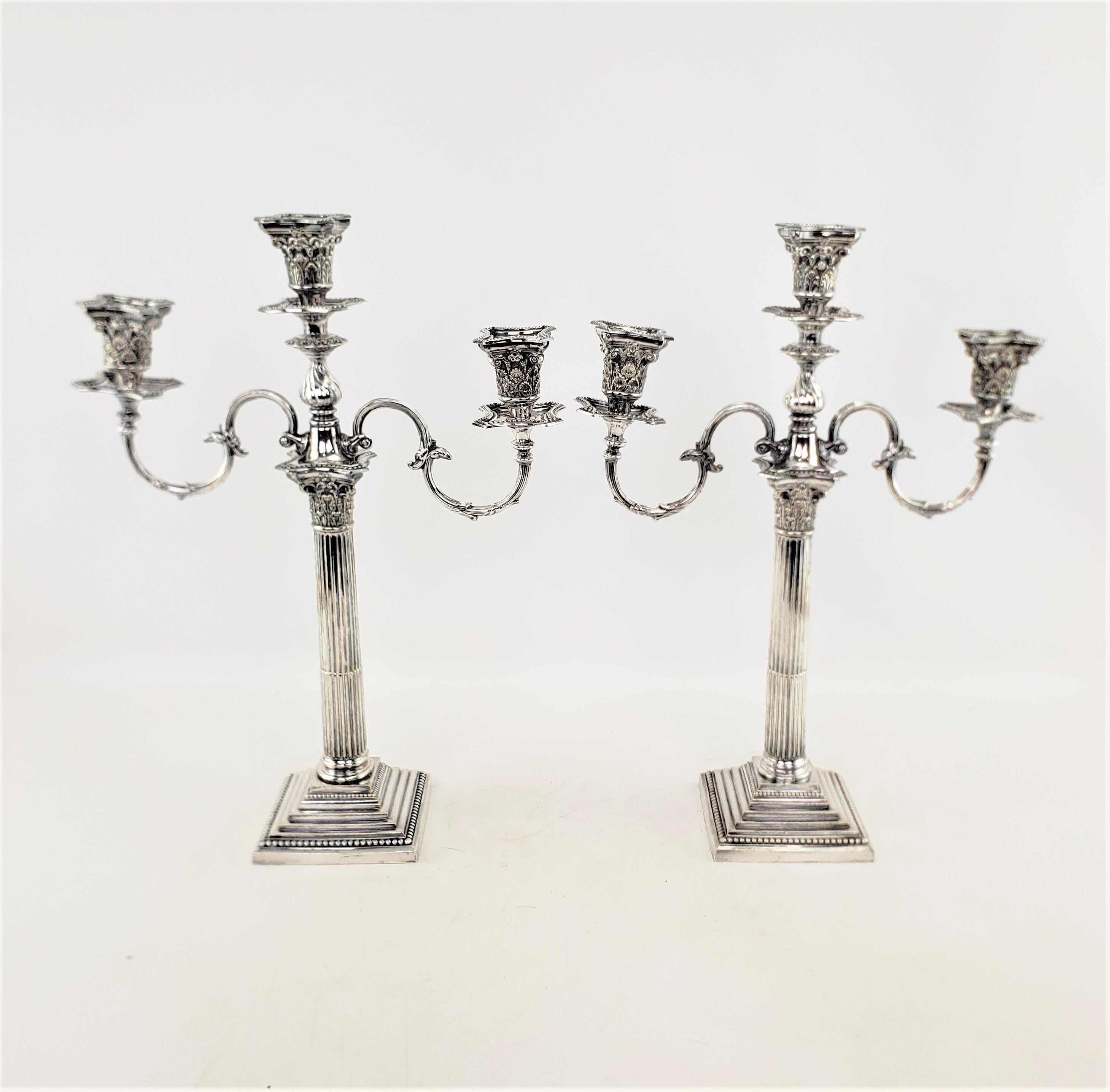 Classical Greek Pair of Antique Mappin & Webb Convertible Candelabras in Corinthian Column Style For Sale