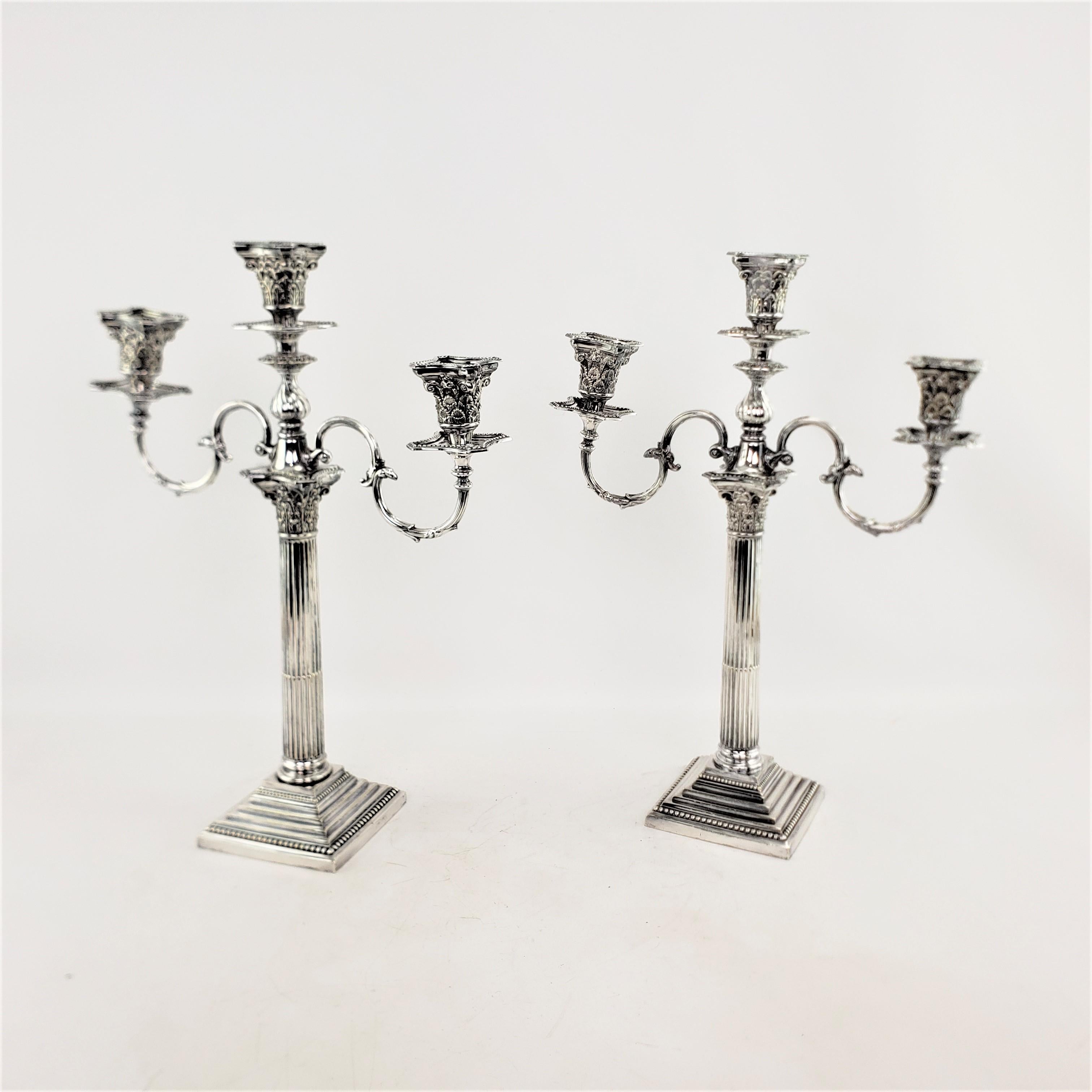 English Pair of Antique Mappin & Webb Convertible Candelabras in Corinthian Column Style For Sale