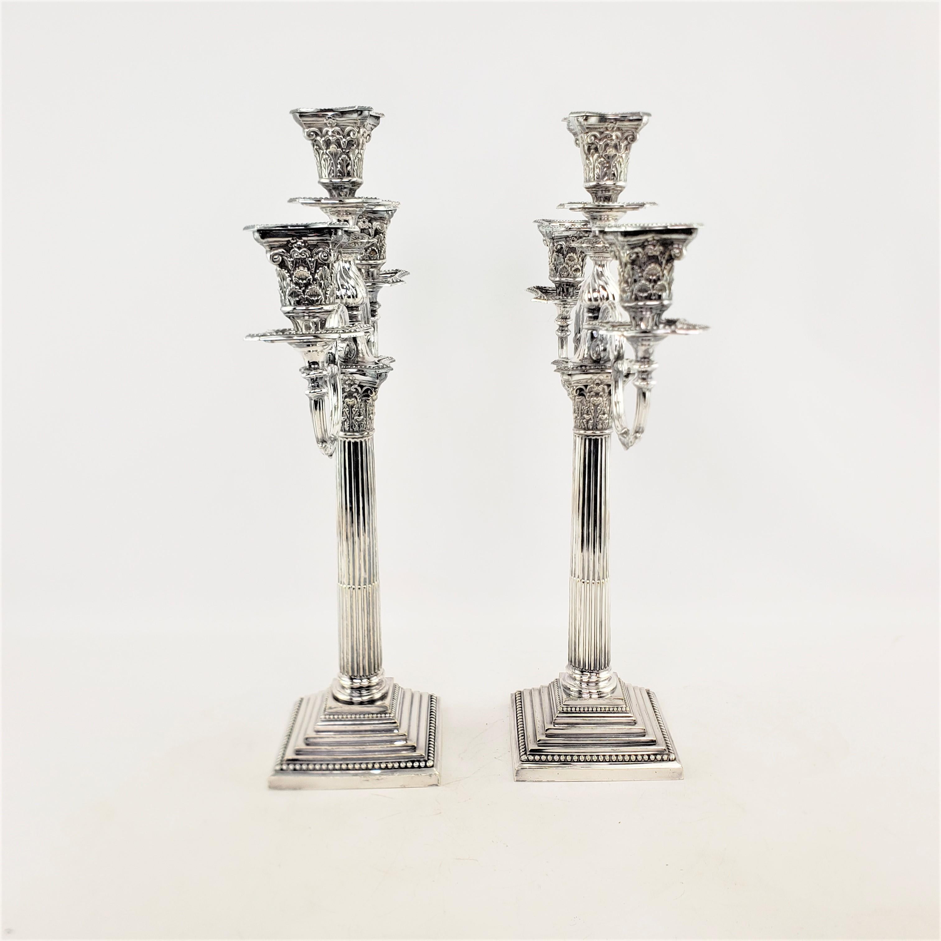 Machine-Made Pair of Antique Mappin & Webb Convertible Candelabras in Corinthian Column Style For Sale
