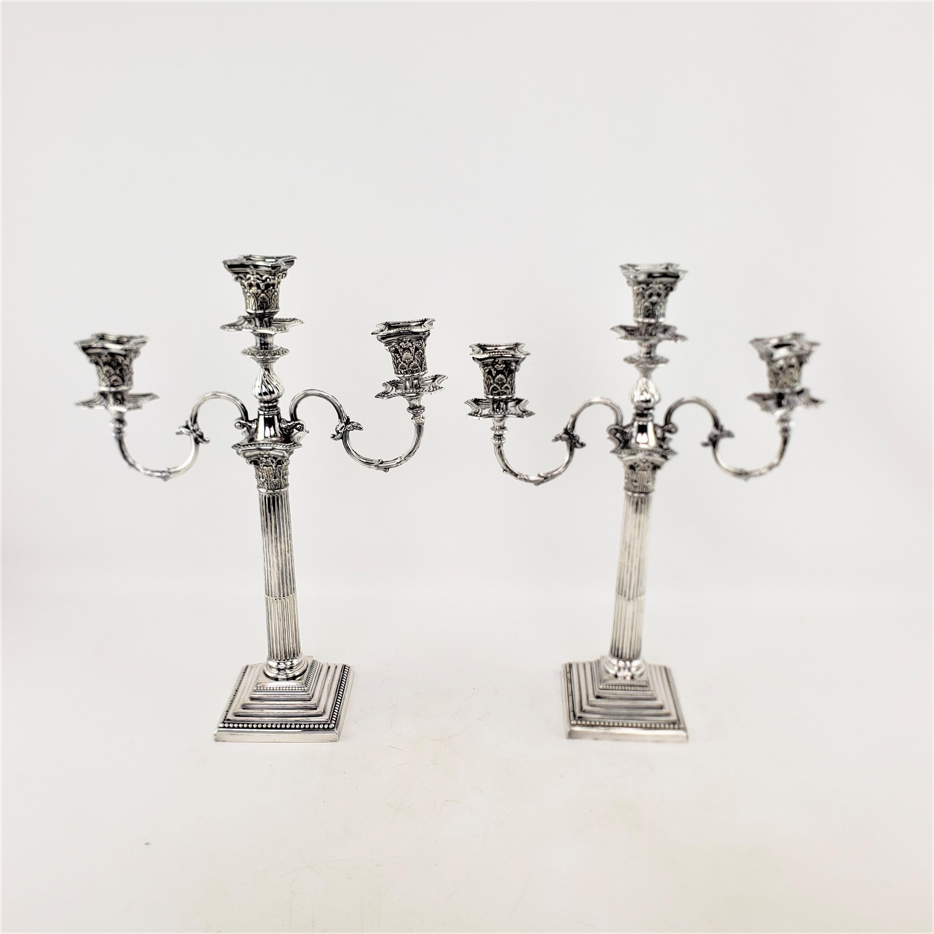 Pair of Antique Mappin & Webb Convertible Candelabras in Corinthian Column Style In Good Condition For Sale In Hamilton, Ontario