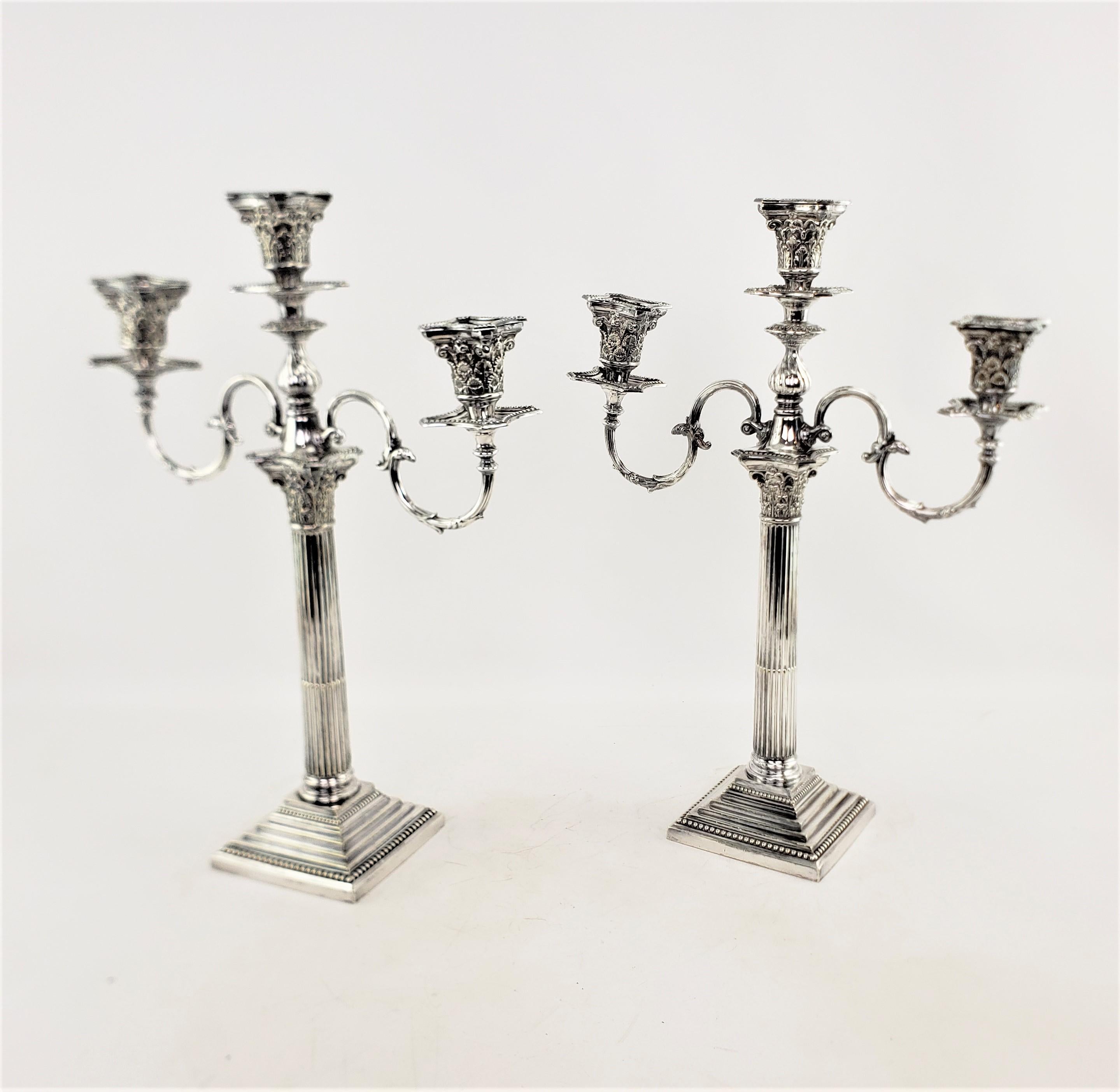20th Century Pair of Antique Mappin & Webb Convertible Candelabras in Corinthian Column Style For Sale