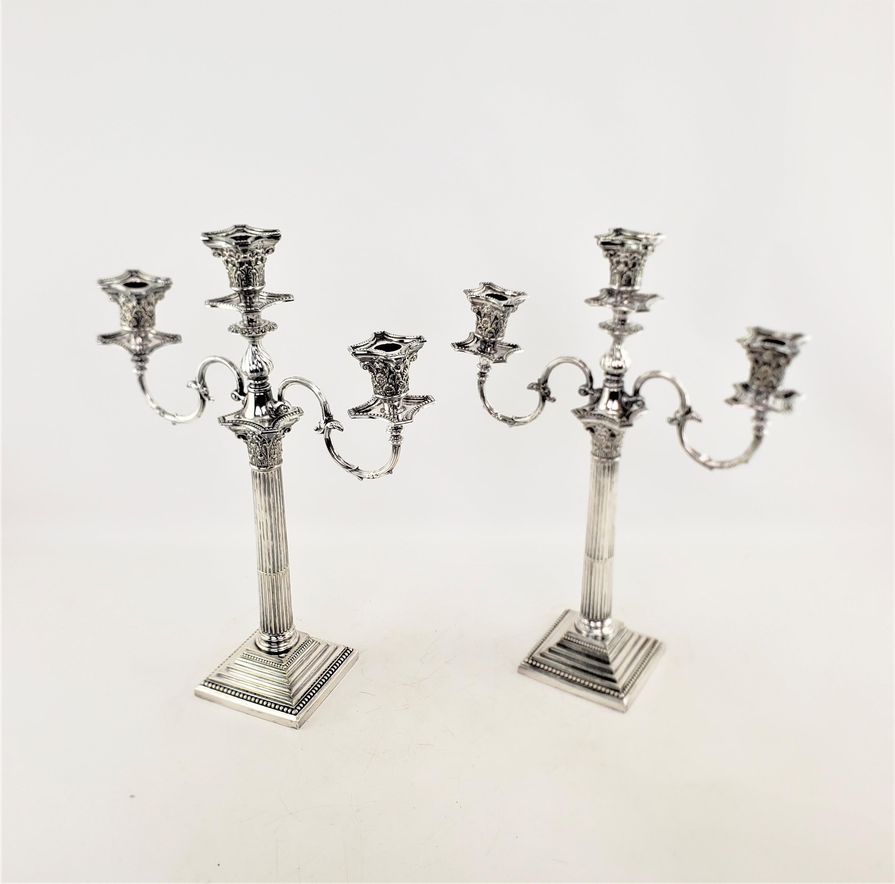 Pair of Antique Mappin & Webb Convertible Candelabras in Corinthian Column Style For Sale 1