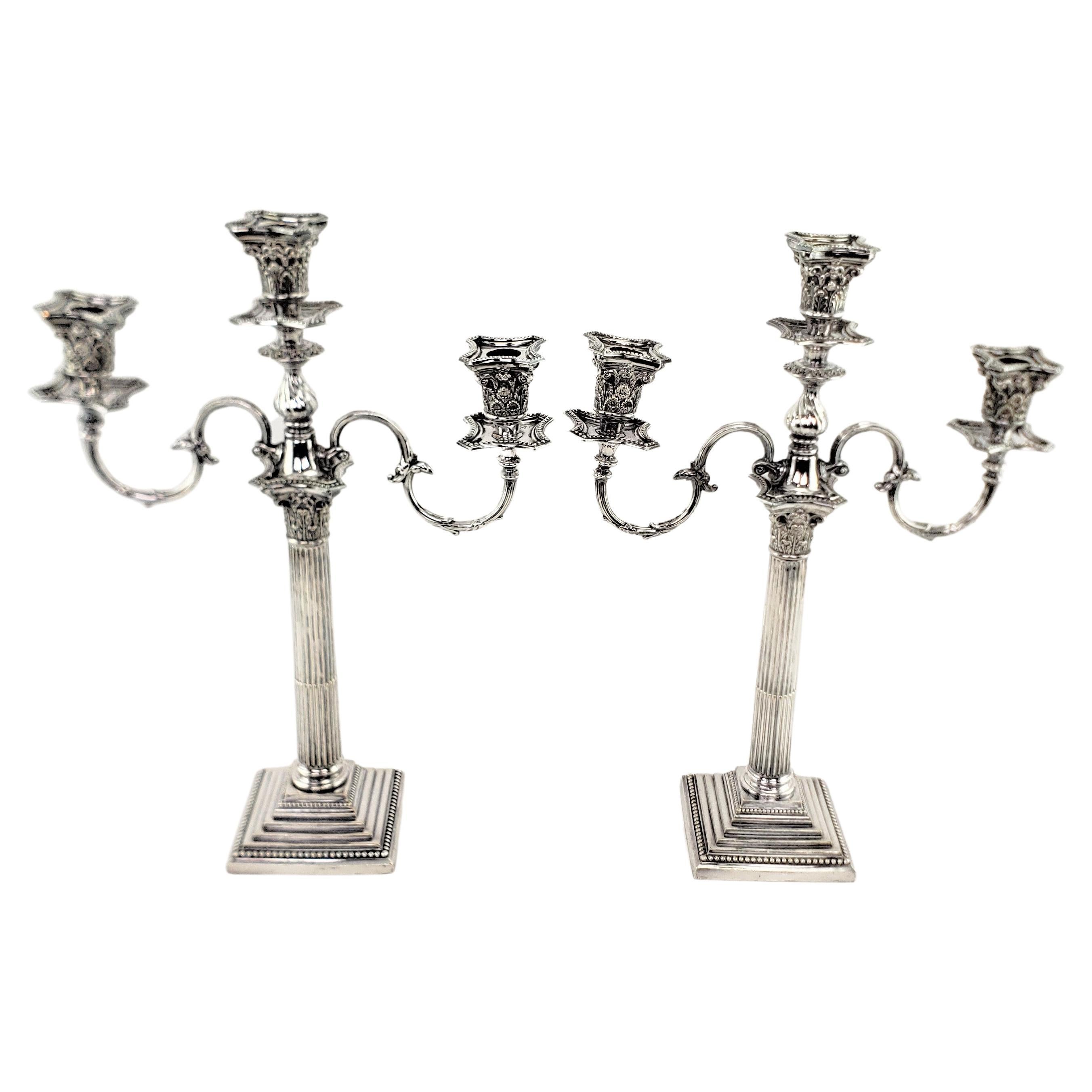 Pair of Antique Mappin & Webb Convertible Candelabras in Corinthian Column Style For Sale