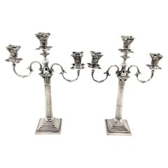 Pair of Antique Mappin & Webb Convertible Candelabras in Corinthian Column Style