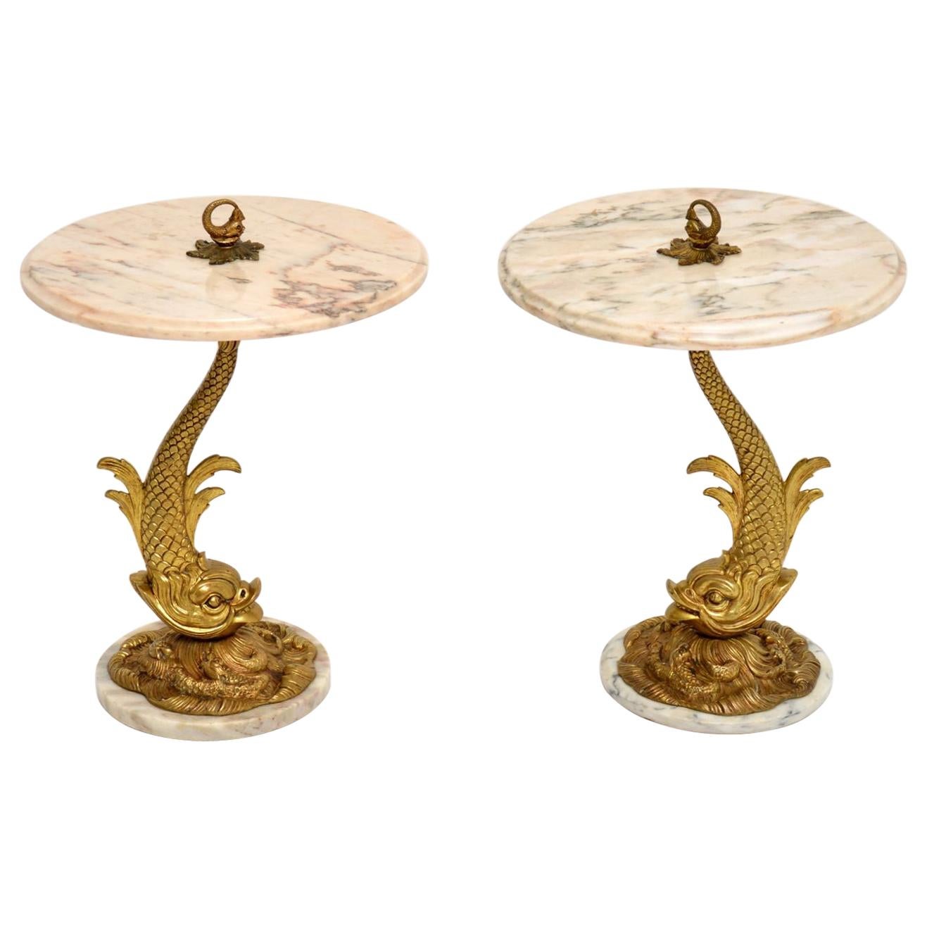 Pair of Antique Marble and Brass Side Tables