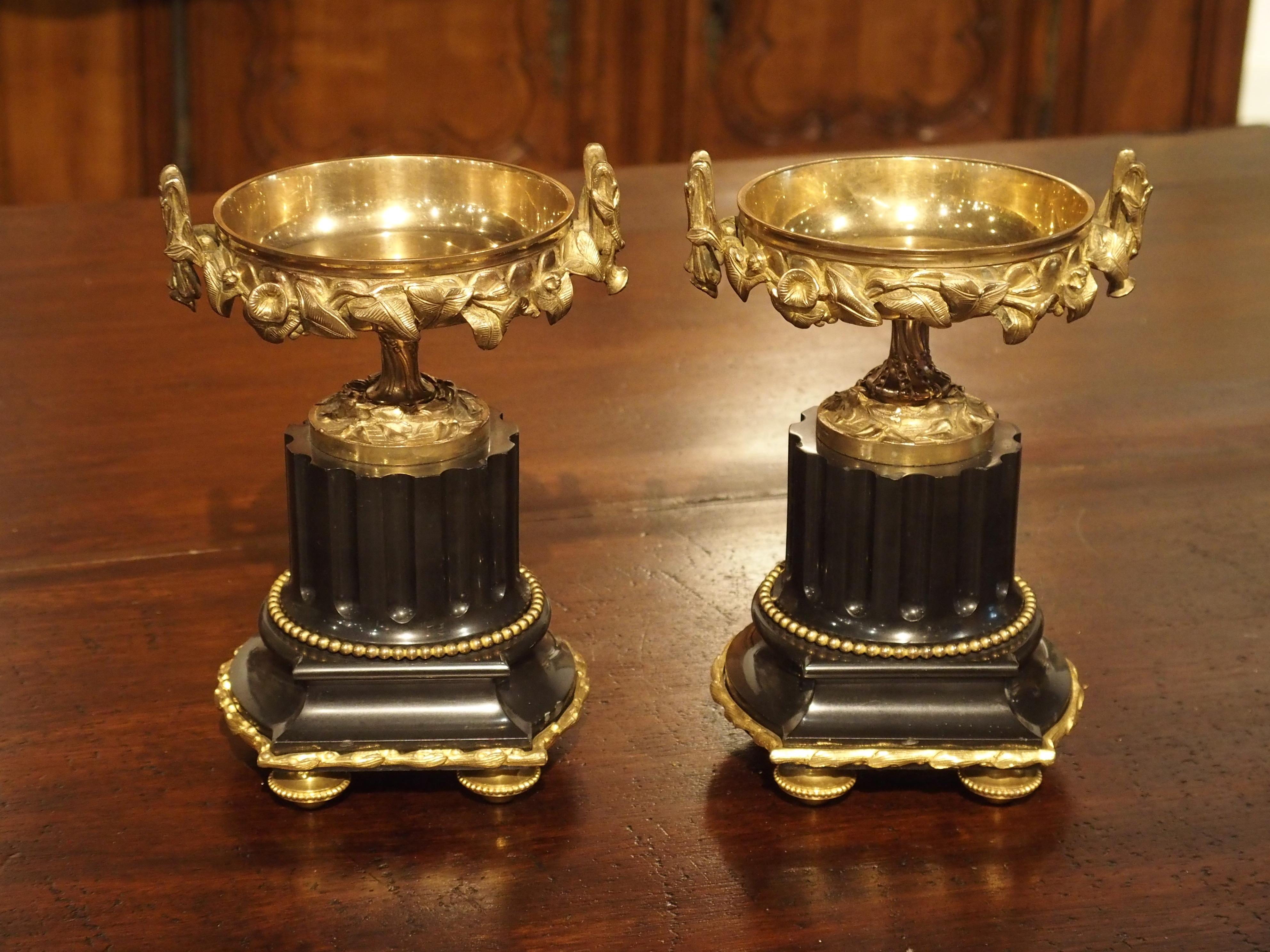 French Pair of Antique Marble and Gilt Bronze Tazzas from France, circa 1870