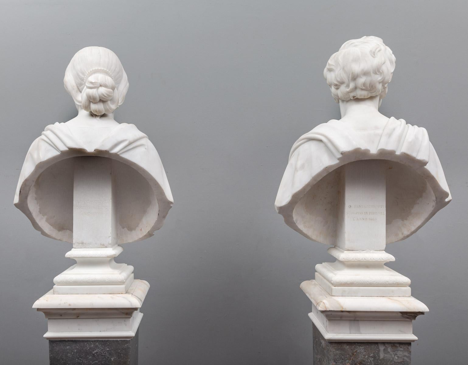 XIXe siècle Paire de bustes anciens en marbre en vente