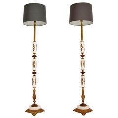 Pair of Antique Marble and Gilt Metal Floor Lamps