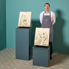 Pair of Antique Marble Plaques Depicting Winged Angels