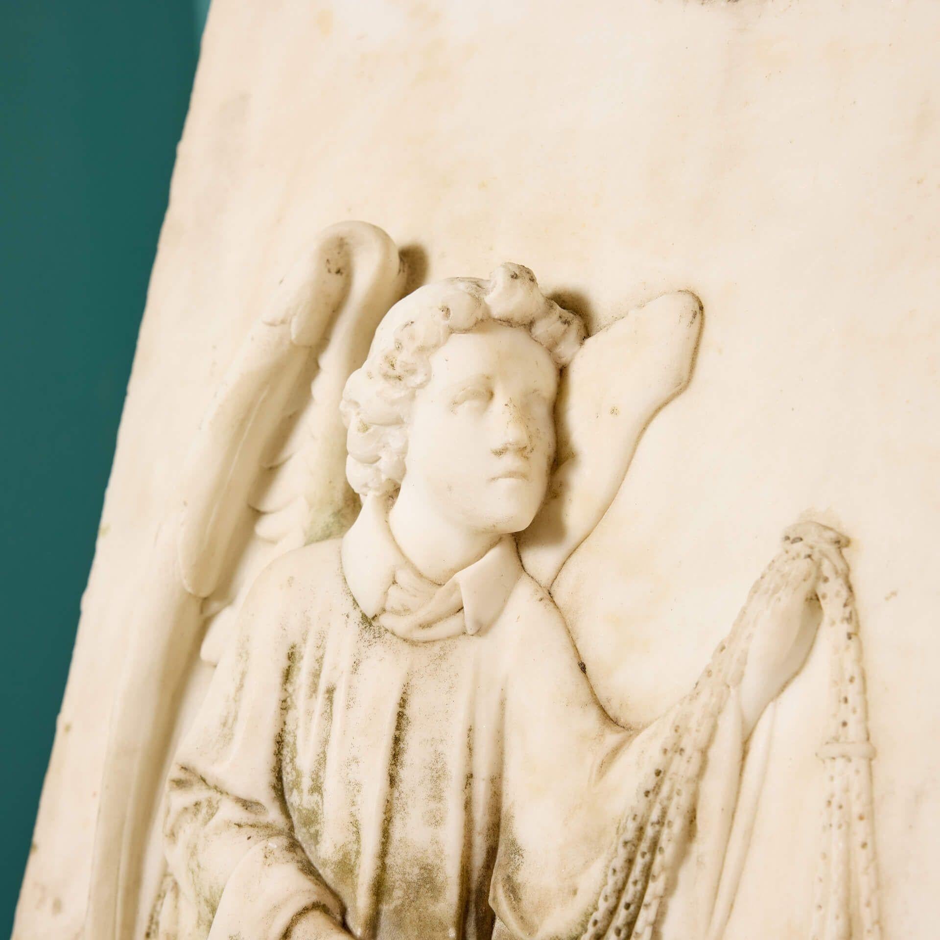 Pair of Antique Marble Plaques Depicting Winged Angels In Fair Condition For Sale In Wormelow, Herefordshire