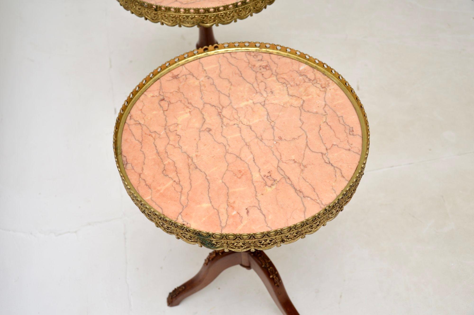 Gilt Pair of Antique Marble Top Wine Tables For Sale