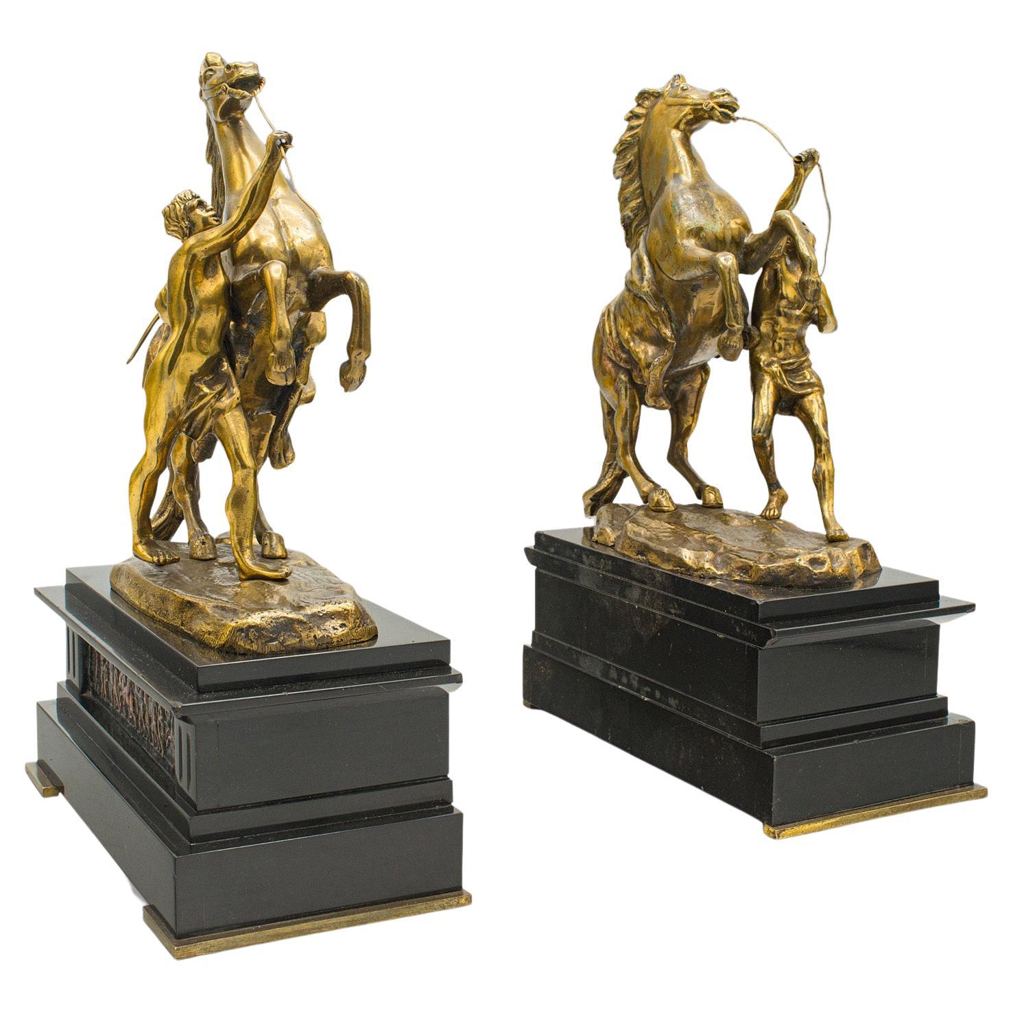 Pair Of Antique Marly Horse Bookends, French, Grand Tour, Book Rest, Victorian For Sale