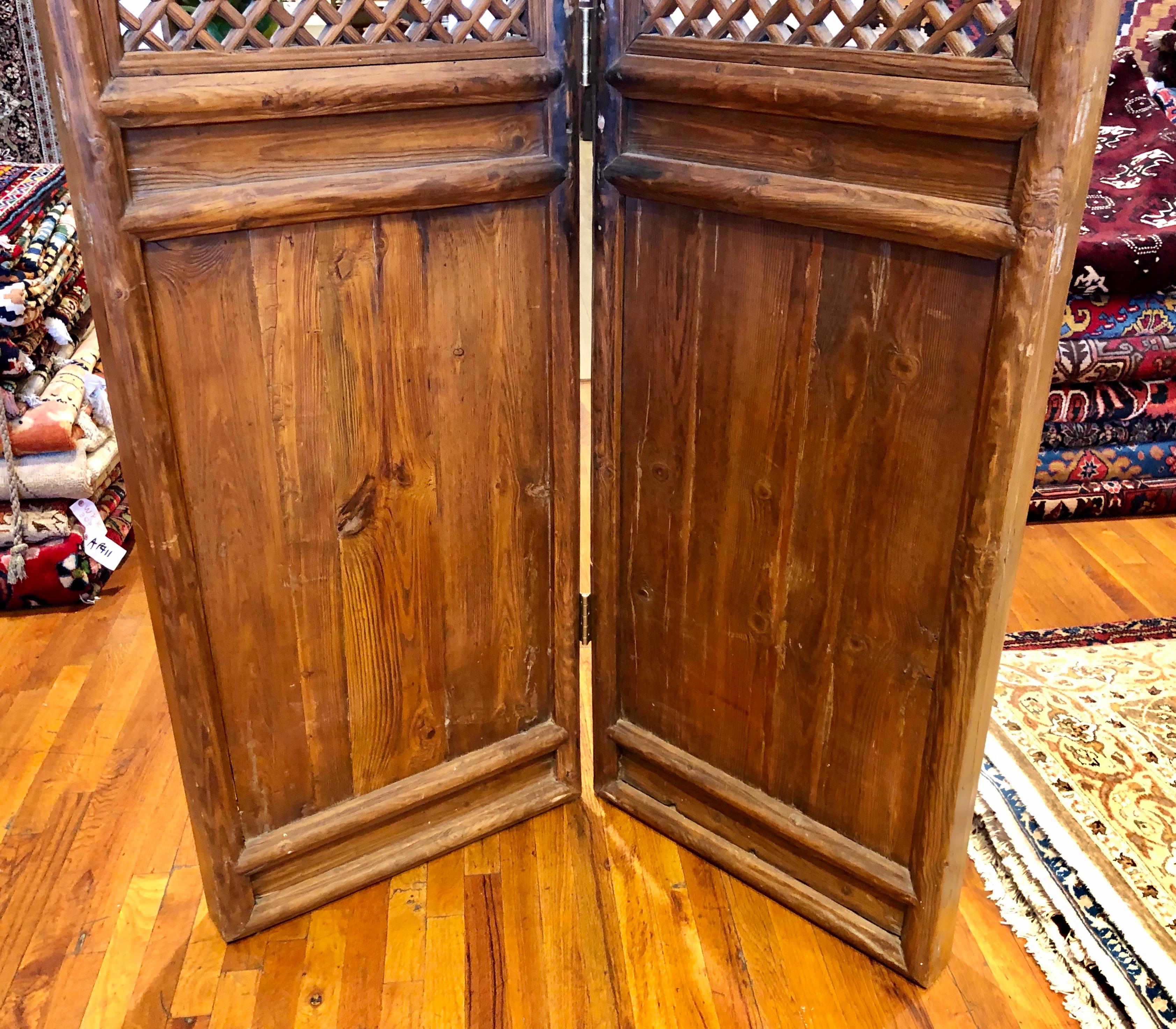 American Pair of Antique Massive Tall Rustic Doors Wall Panels Room Dividers Screen