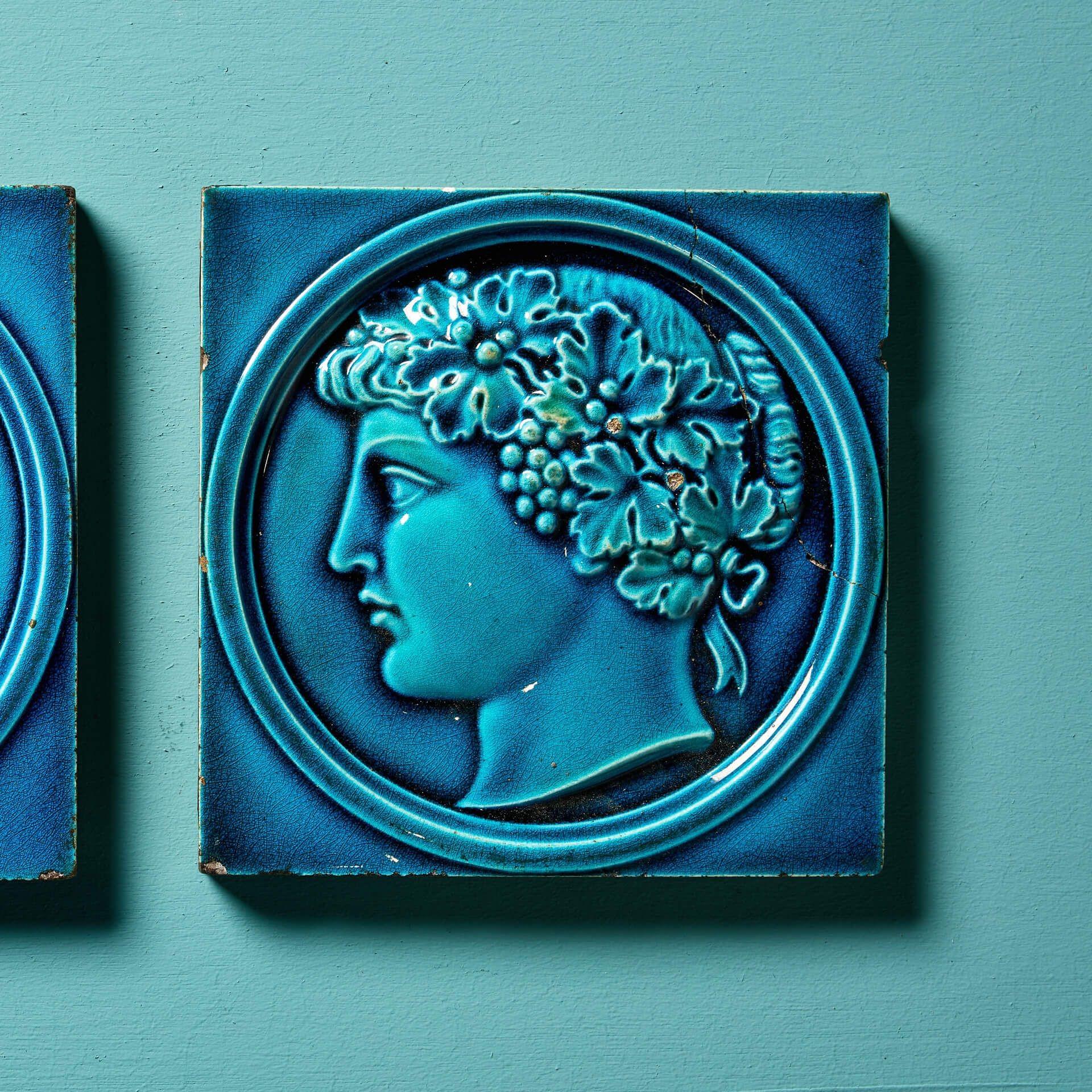 Neoclassical Pair of Antique Maw & Co Broseley Salop Tiles For Sale