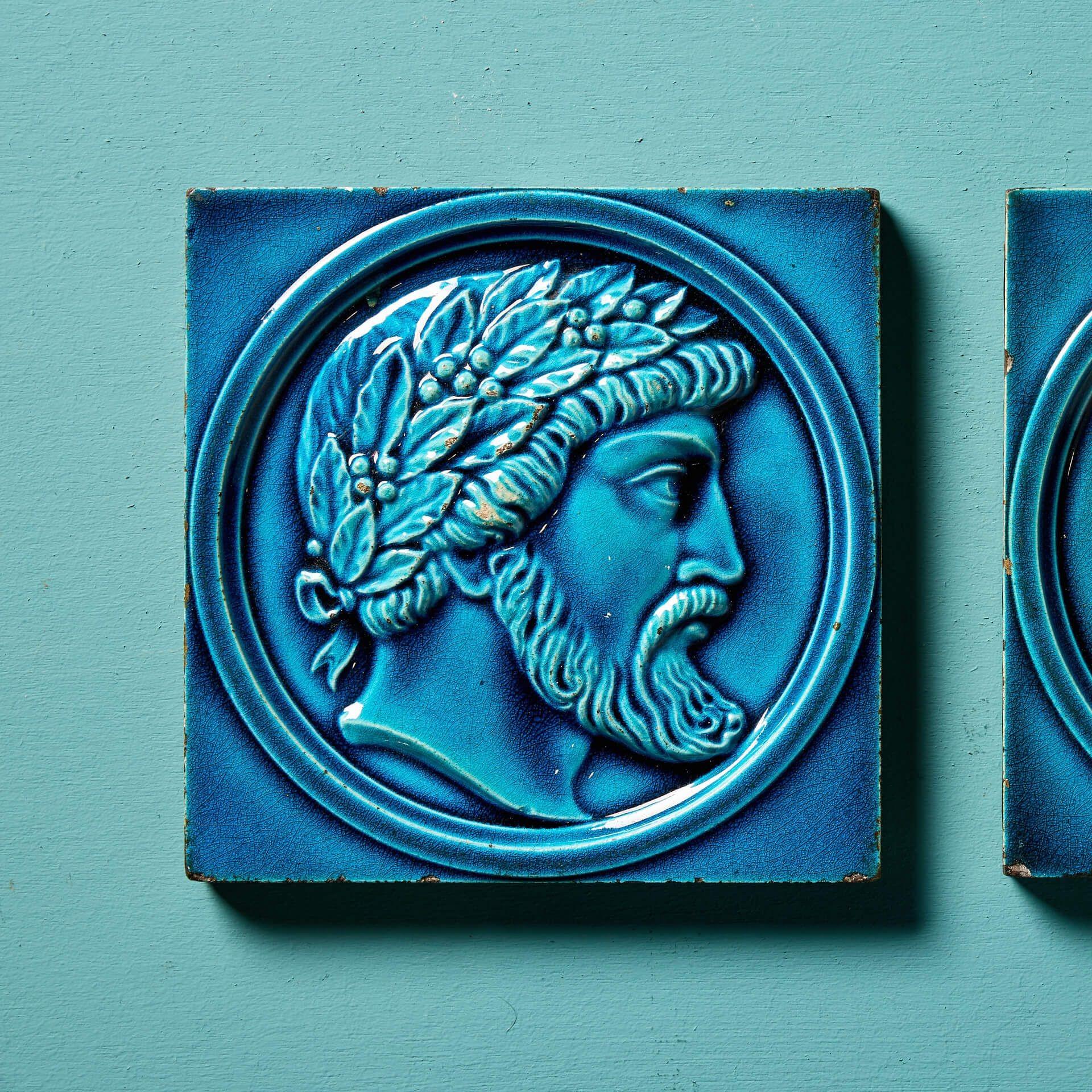 English Pair of Antique Maw & Co Broseley Salop Tiles For Sale
