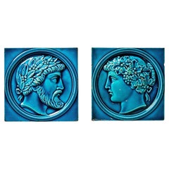 Pair of Antique Maw & Co Broseley Salop Tiles