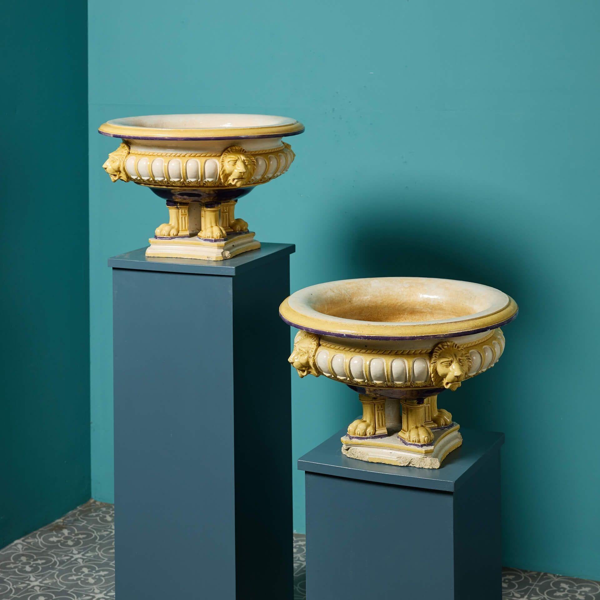 Pair of Antique Maw & Co Glazed Jardinieres For Sale 4