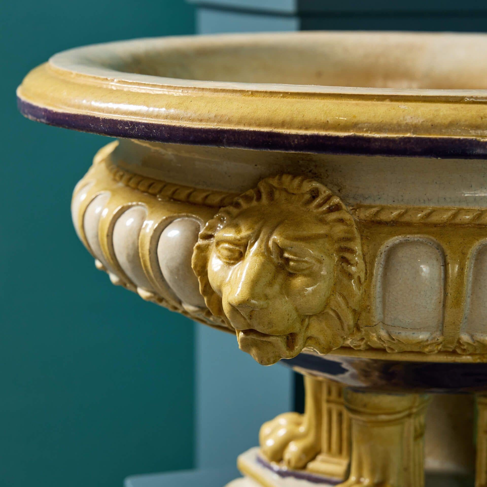 Regency Pair of Antique Maw & Co Glazed Jardinieres For Sale