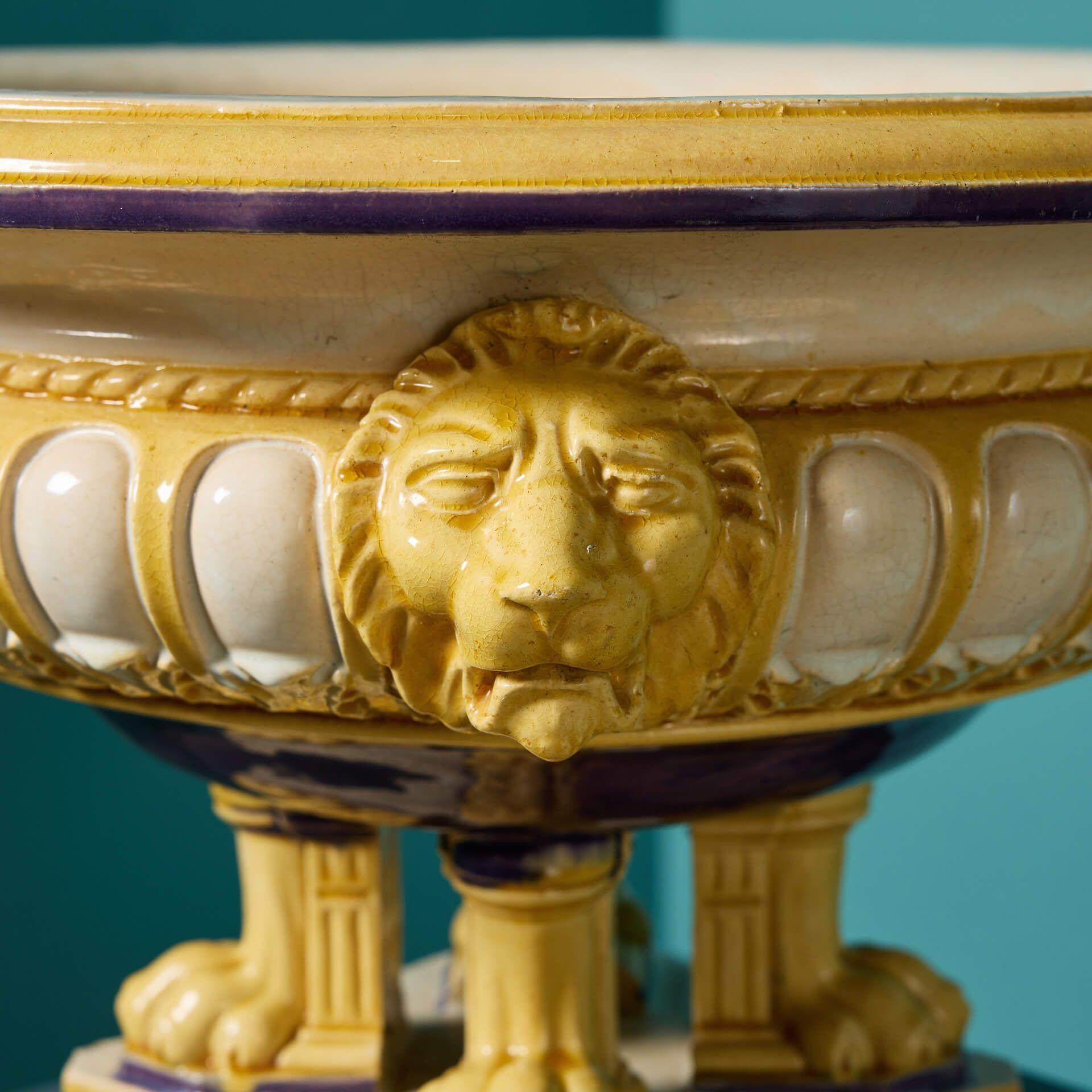 Pair of Antique Maw & Co Glazed Jardinieres In Fair Condition For Sale In Wormelow, Herefordshire