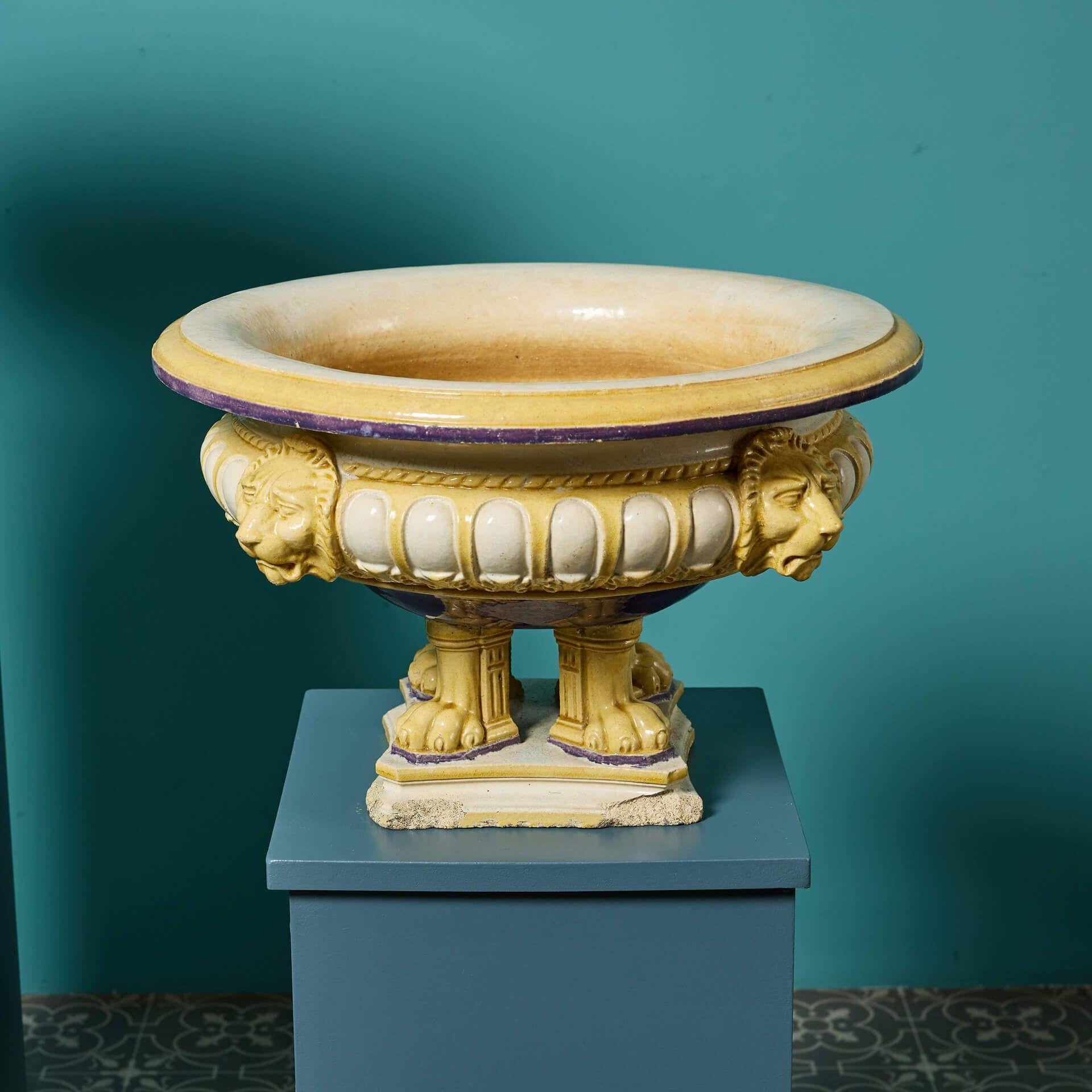 Stoneware Pair of Antique Maw & Co Glazed Jardinieres For Sale