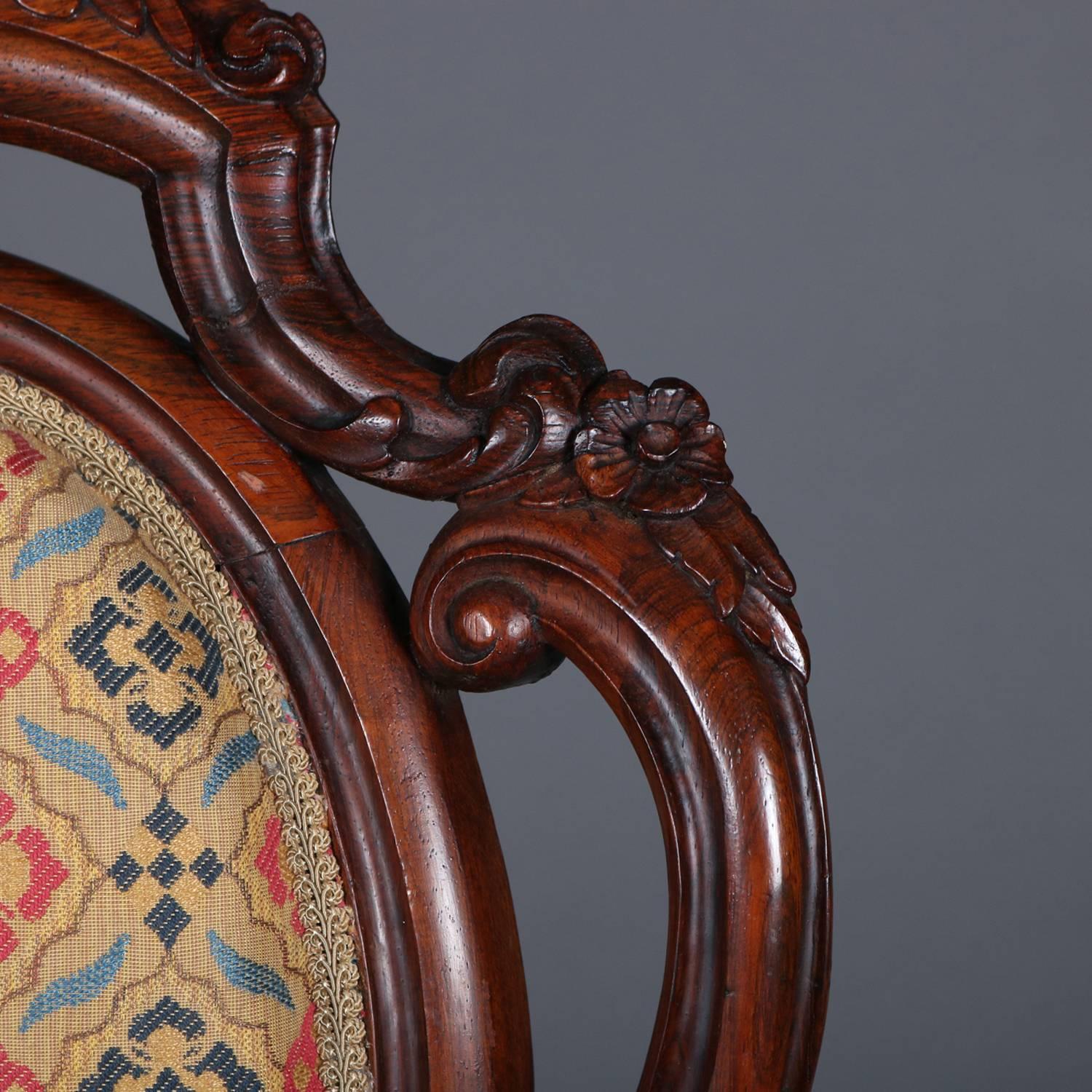 Pair of Antique Meeks School Victorian Carved Rosewood Side Chairs, circa 1880 4