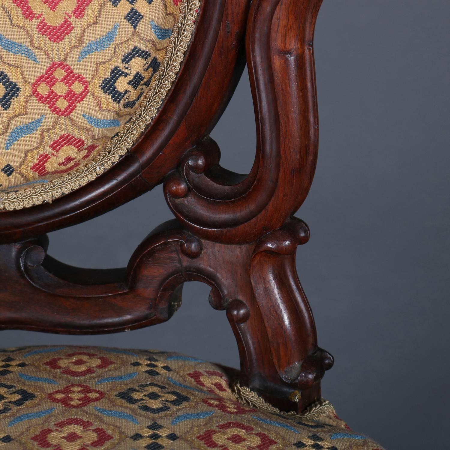 Pair of Antique Meeks School Victorian Carved Rosewood Side Chairs, circa 1880 5