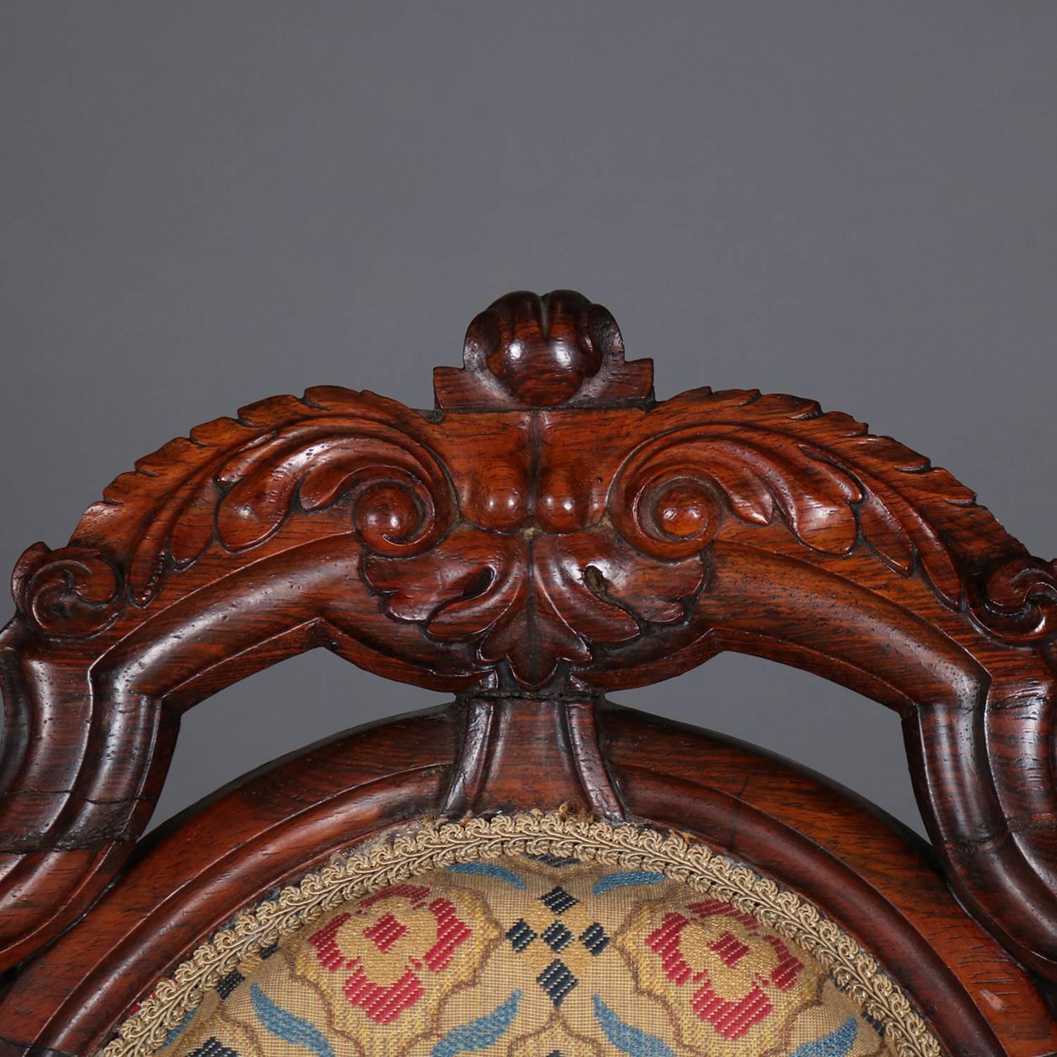 Pair of Antique Meeks School Victorian Carved Rosewood Side Chairs, circa 1880 3