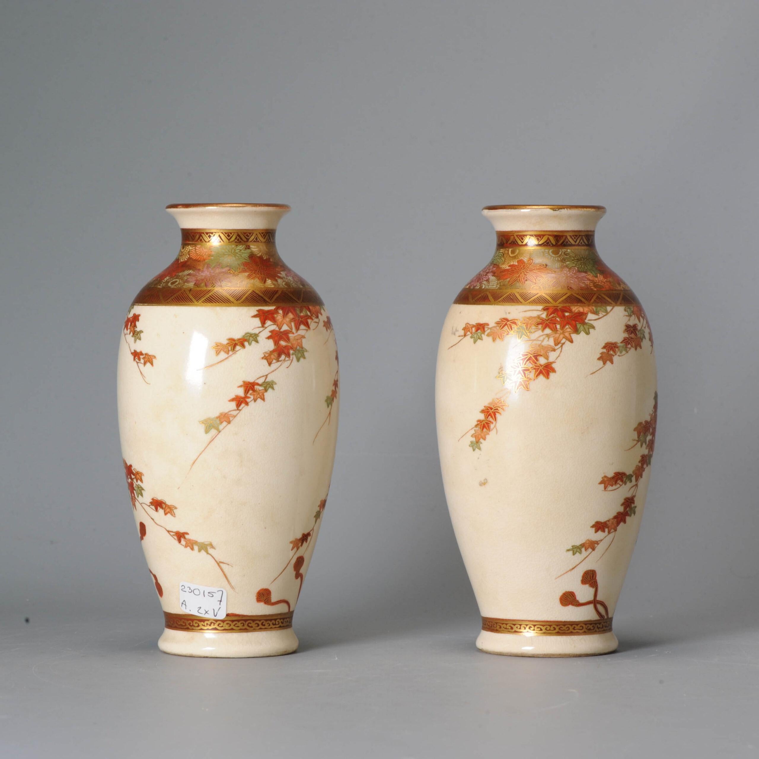 Porcelain Pair of Antique Meiji Japanese Satsuma Vases, 19th Century For Sale