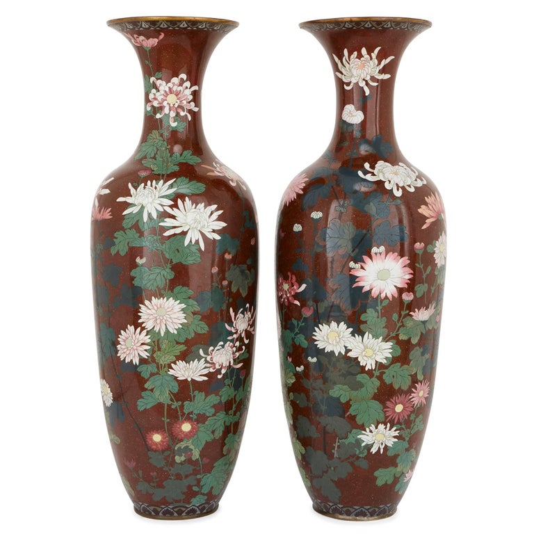Pair of Antique Meiji Period Japanese Cloisonne Enamel Vases For Sale at  1stDibs