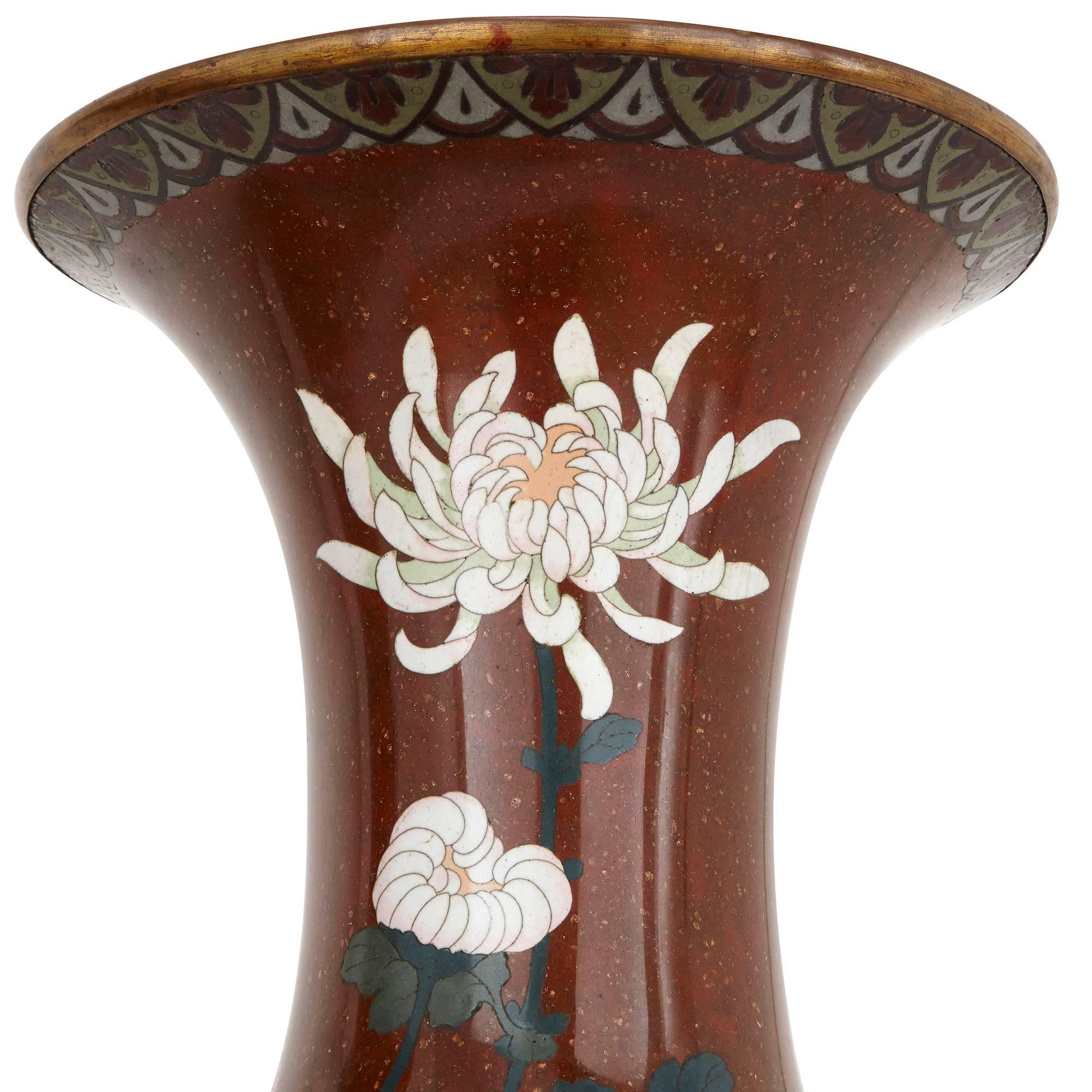Cloissoné Pair of Antique Meiji Period Japanese Cloisonne Enamel Vases For Sale