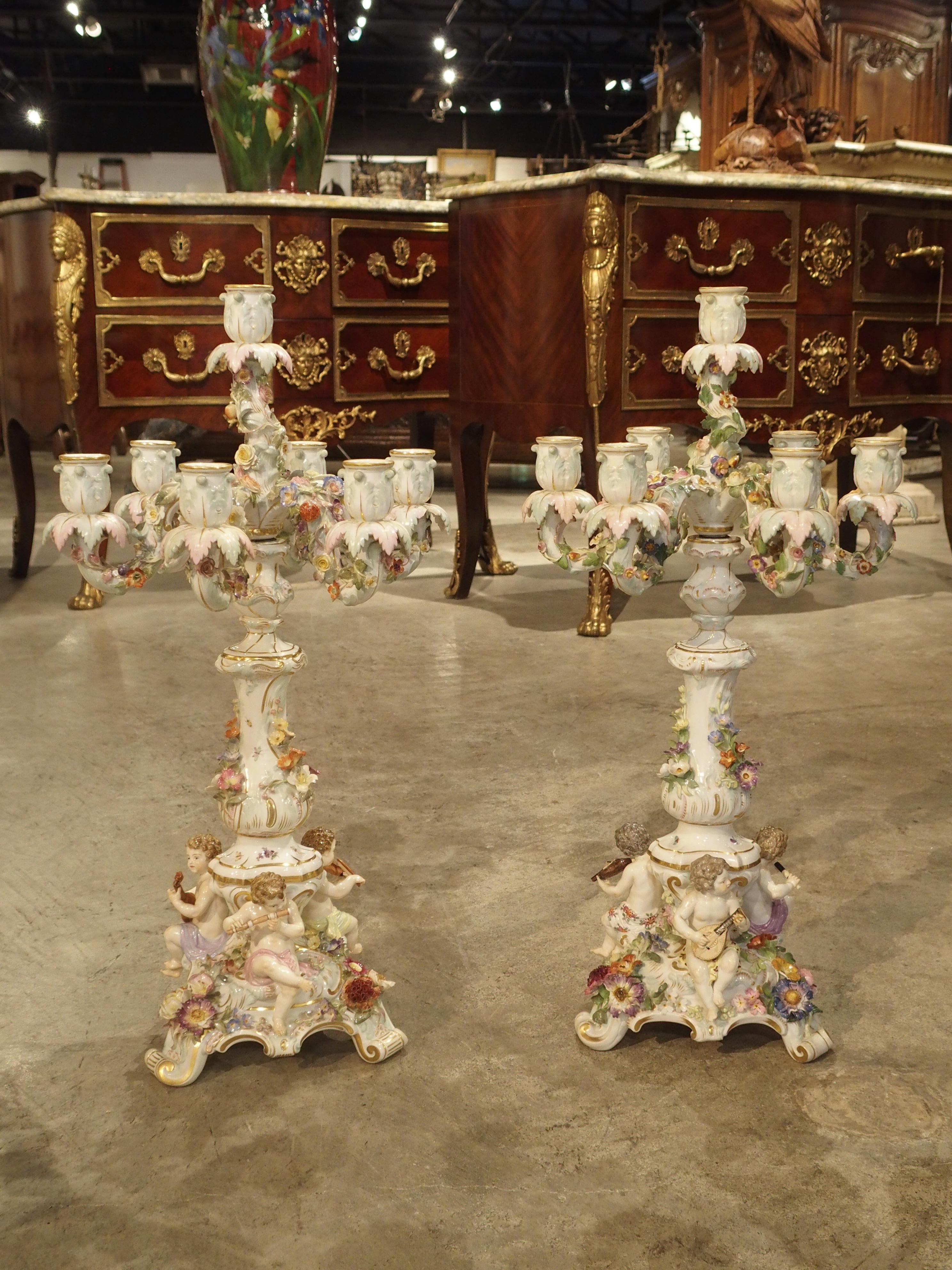 Pair of Antique Meissen Candelabras, Germany, circa 1910 For Sale 1