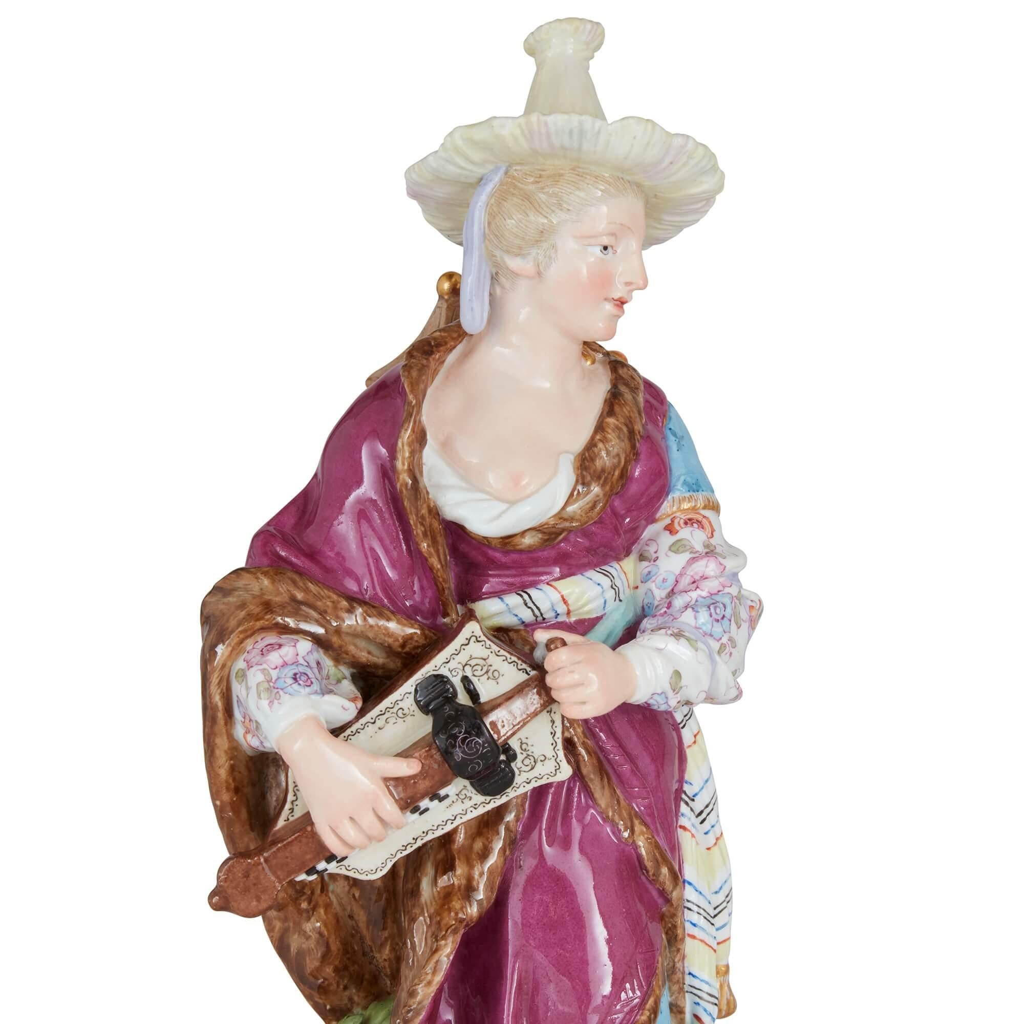 German Pair of Antique Meissen Porcelain Figures of Malabar Musicians For Sale