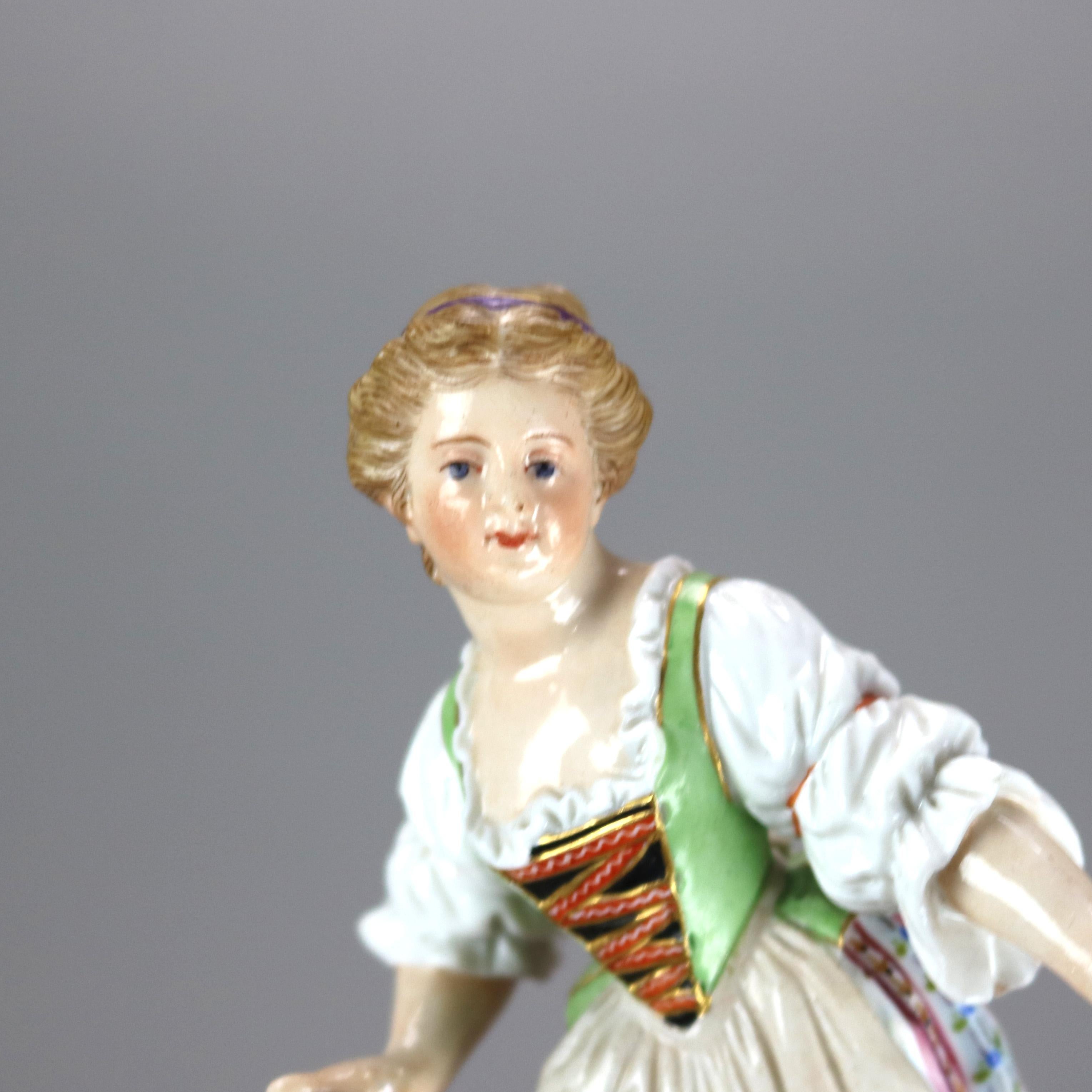 Pair of Antique Meissen Porcelain Figurines of a Courting Man & Woman C1890 In Good Condition For Sale In Big Flats, NY