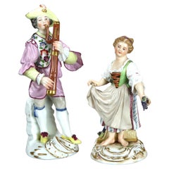 Pareja de Figuras Antiguas de Porcelana de Meissen de un Hombre y una Mujer Cortejando C1890