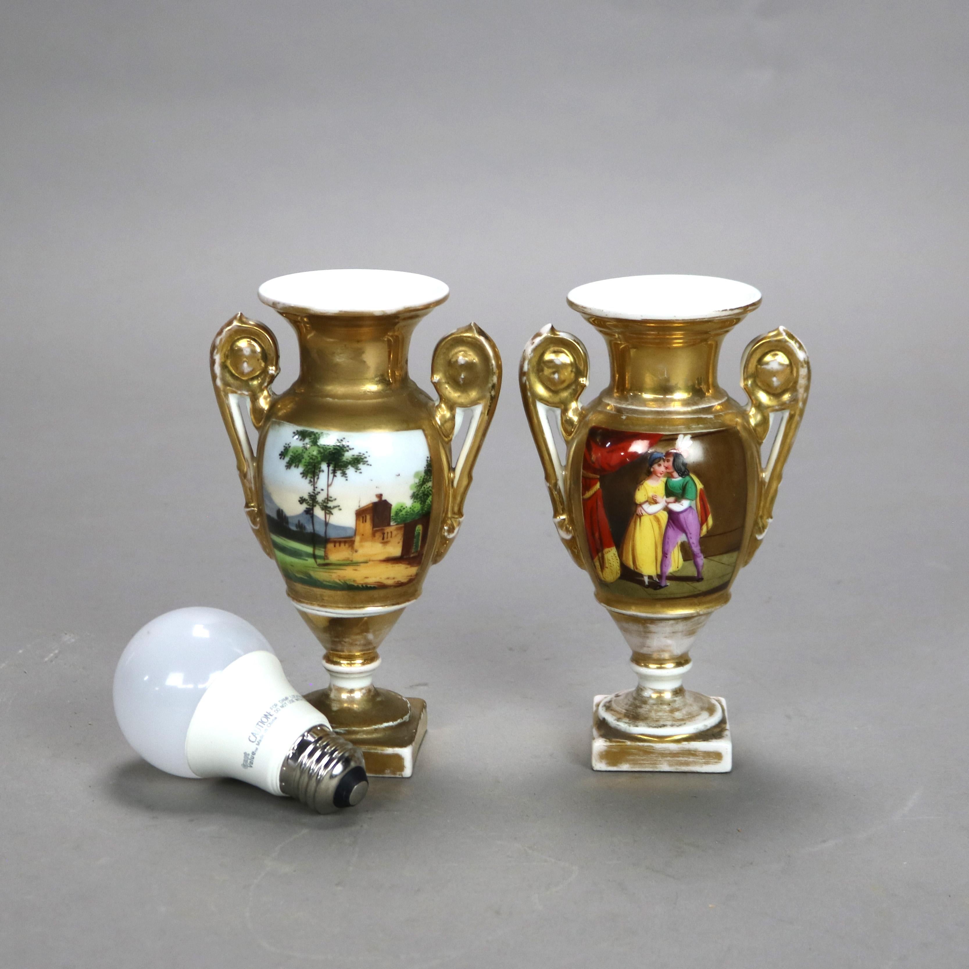 Paire de vases anciens en porcelaine de l'école de Meissen avec figures et paysages vers 1880

Dimensions : 6,75