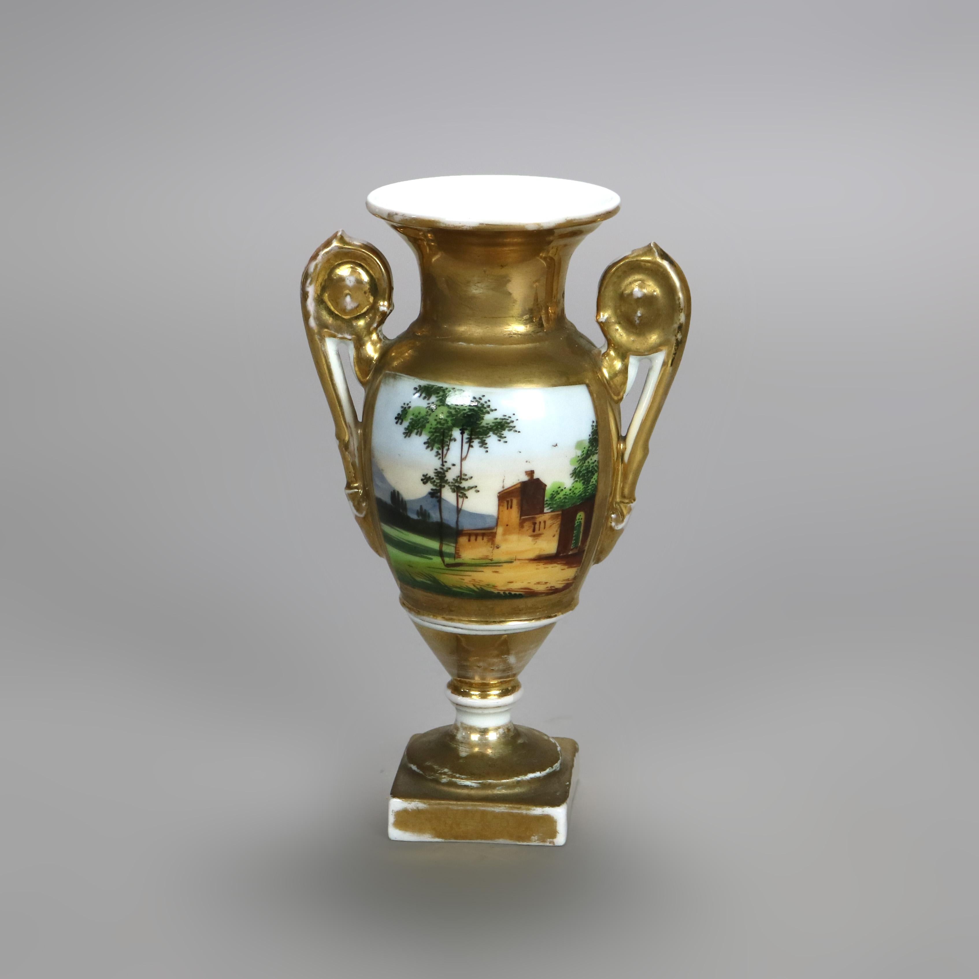 XIXe siècle Paire de vases anciens en porcelaine de l'école de Meissen avec des personnages et des scènes de paysage en vente